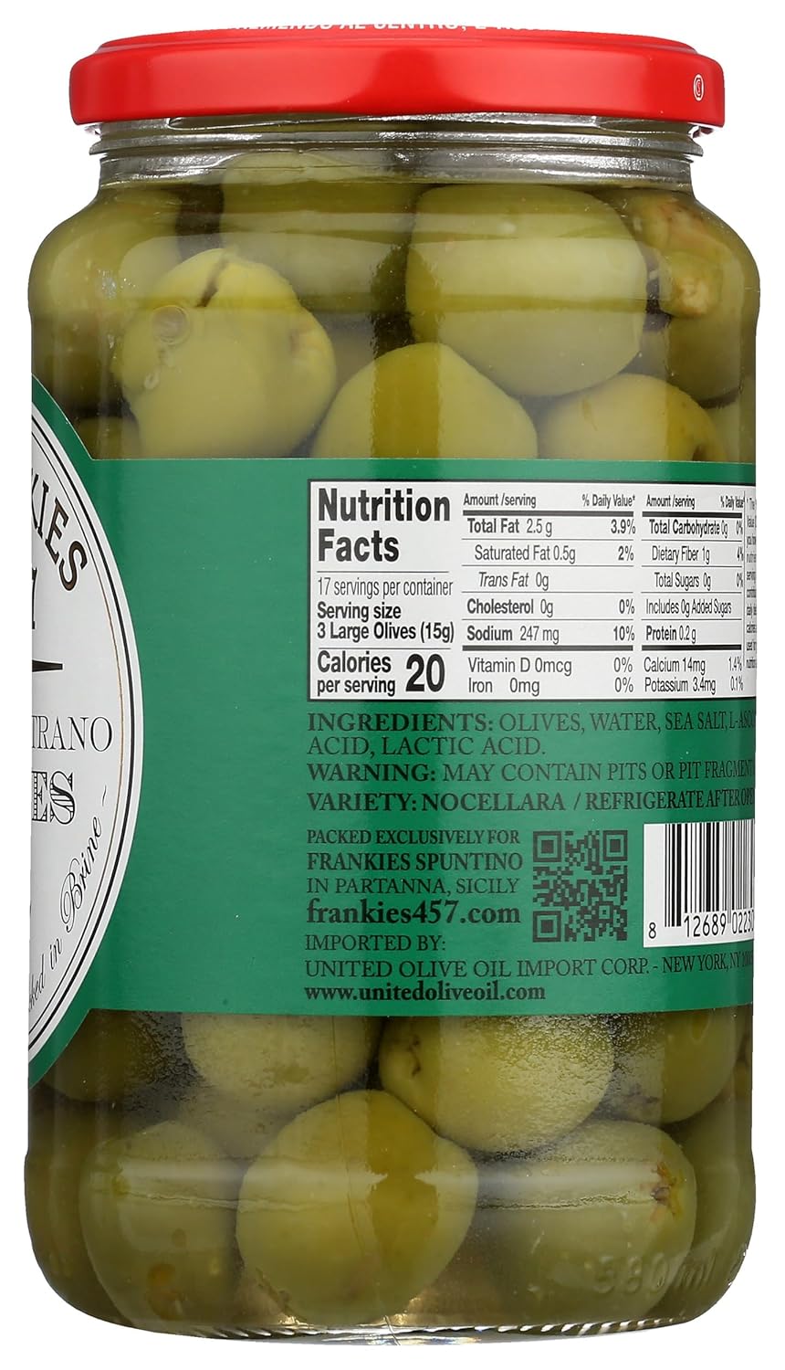 FRANKIES 457 Aceitunas Castelvetrano verdes sin hueso, 9 onzas