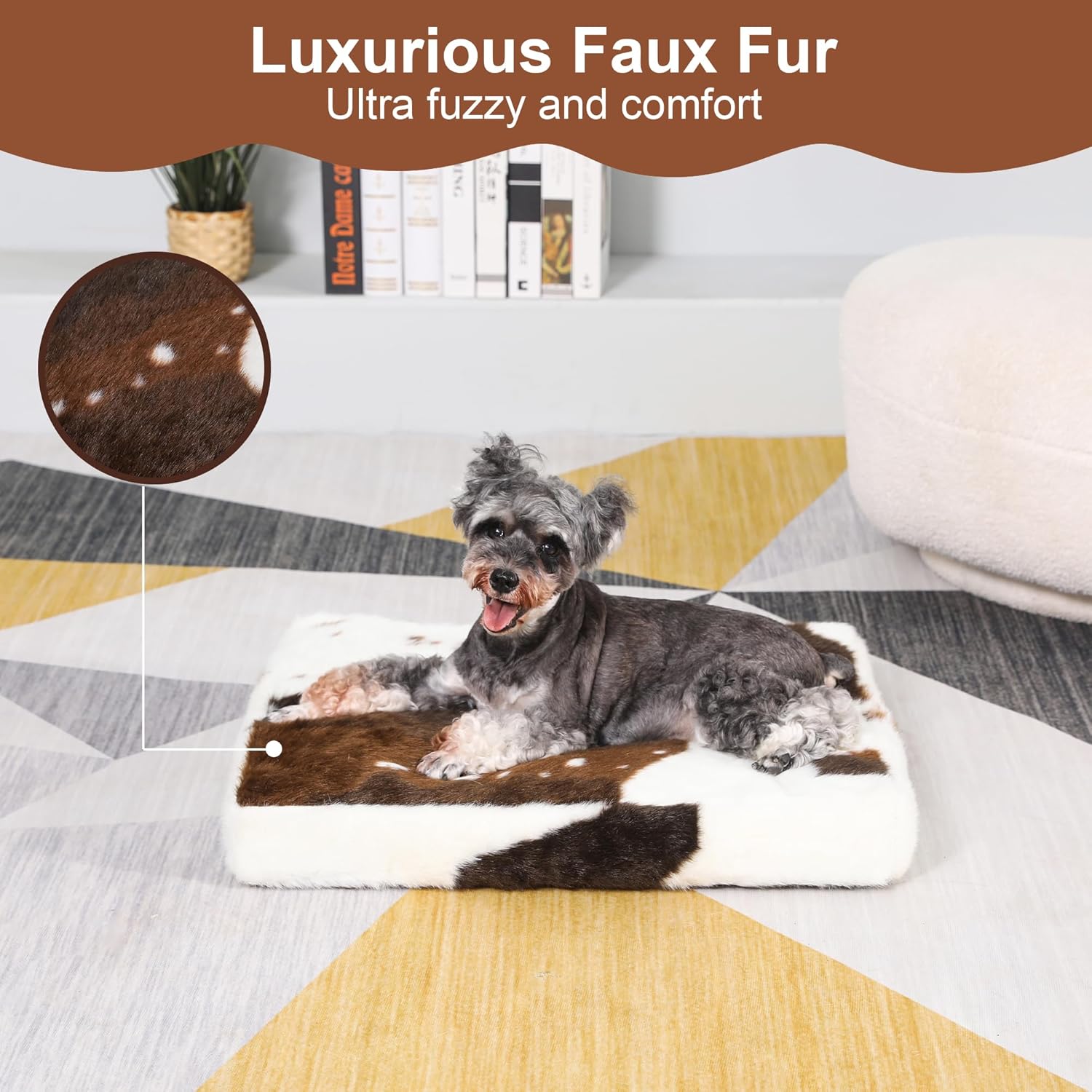 Cama de felpa para perros con funda extraíble, cojín de piel sintética para perreras, cama de almohada para perros pequeños y gatos, cama mullida