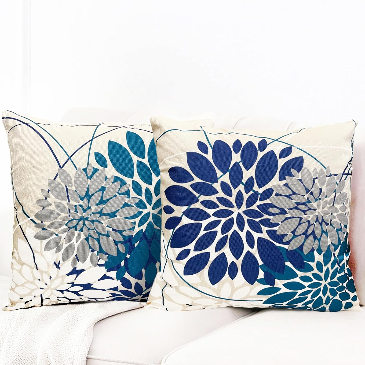 Juego de 2 fundas de almohada decorativas azules de 22 x 22 pulgadas para sofá, sala de estar, dormitorio, automóvil al aire libre, funda de