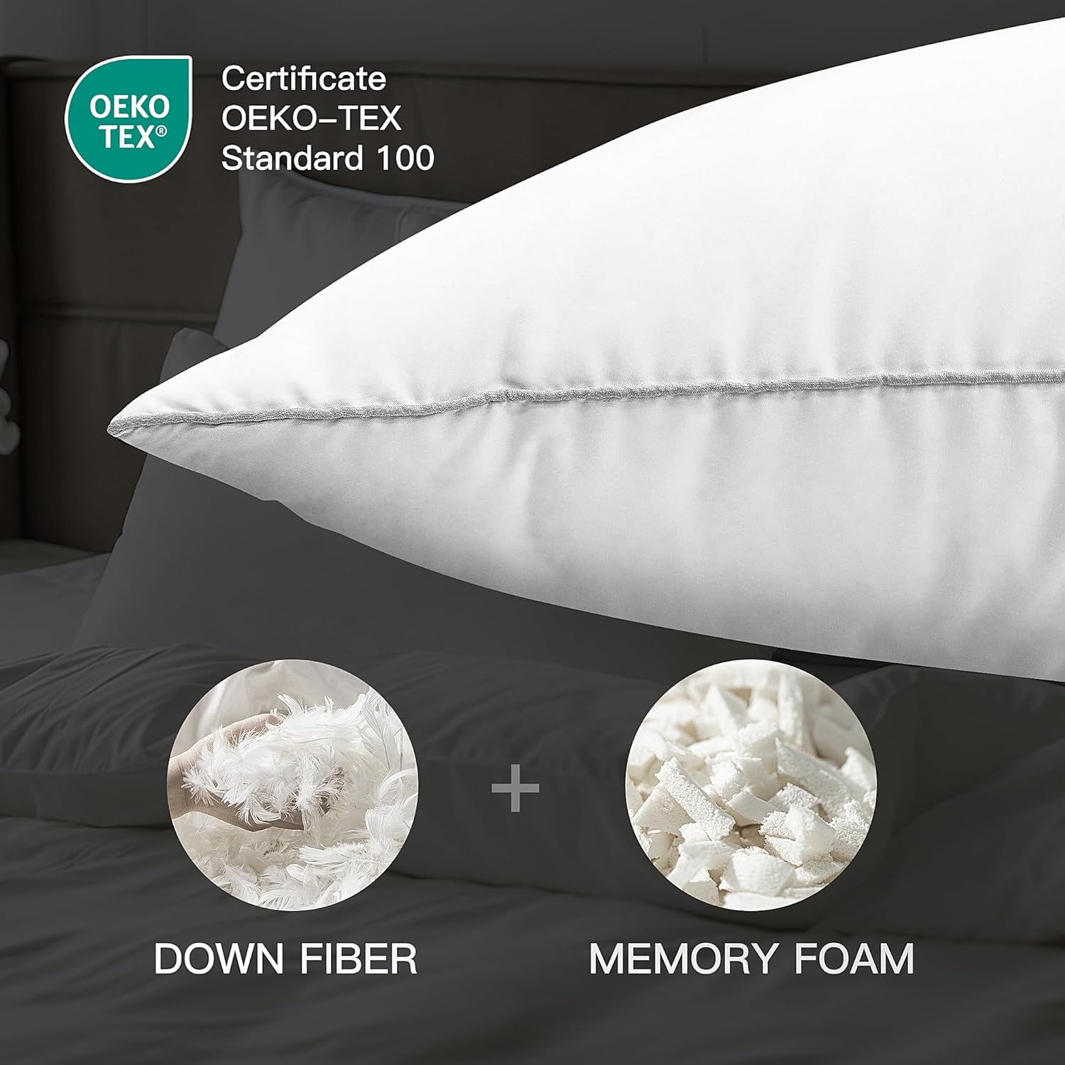 Hotel Grand Almohada de plumón de ganso blanco, tamaño King, 100% algodón, hipoalergénica, de lujo, de apoyo, almohada de cama suave para dormir de