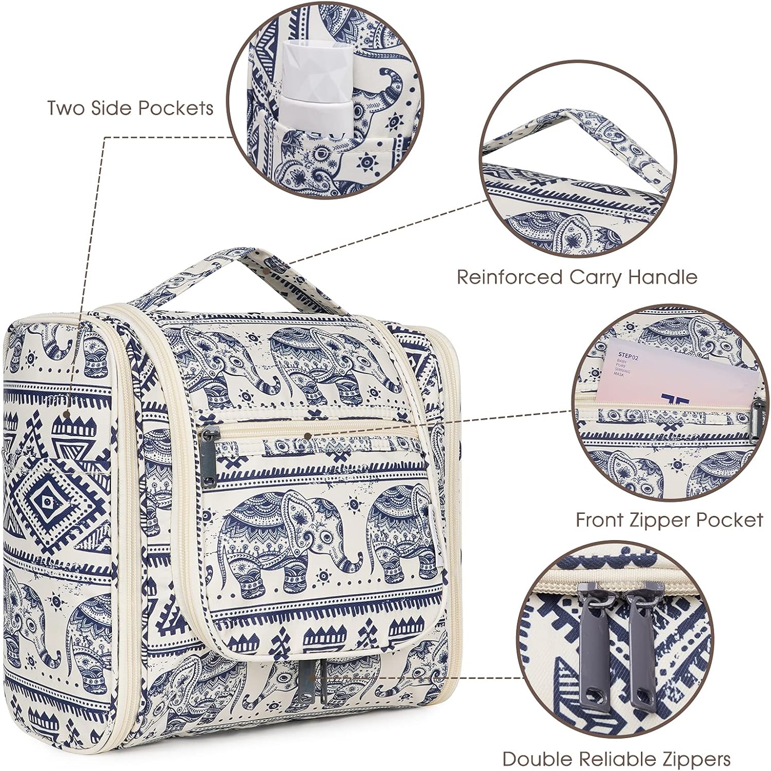 Narwey Neceser de viaje colgante organizador de maquillaje cosmético para mujeres y hombres, B-elefante