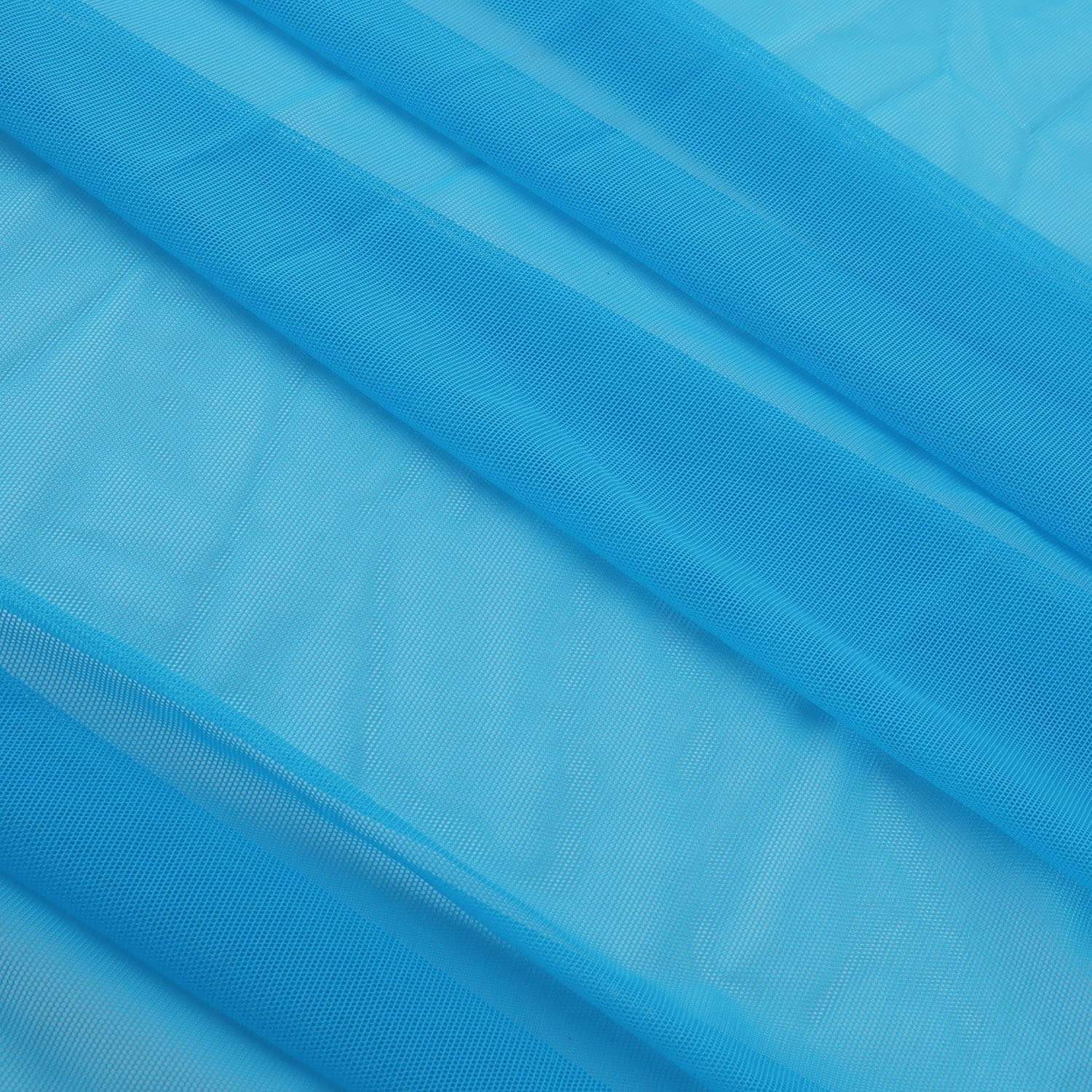 Superfine 4-Way Stretch Net Fabric Nylon Spandex Power Mesh Lightweight Sheer 60″ Wide, a Continuous 5 Yards (Cyan Blue)
