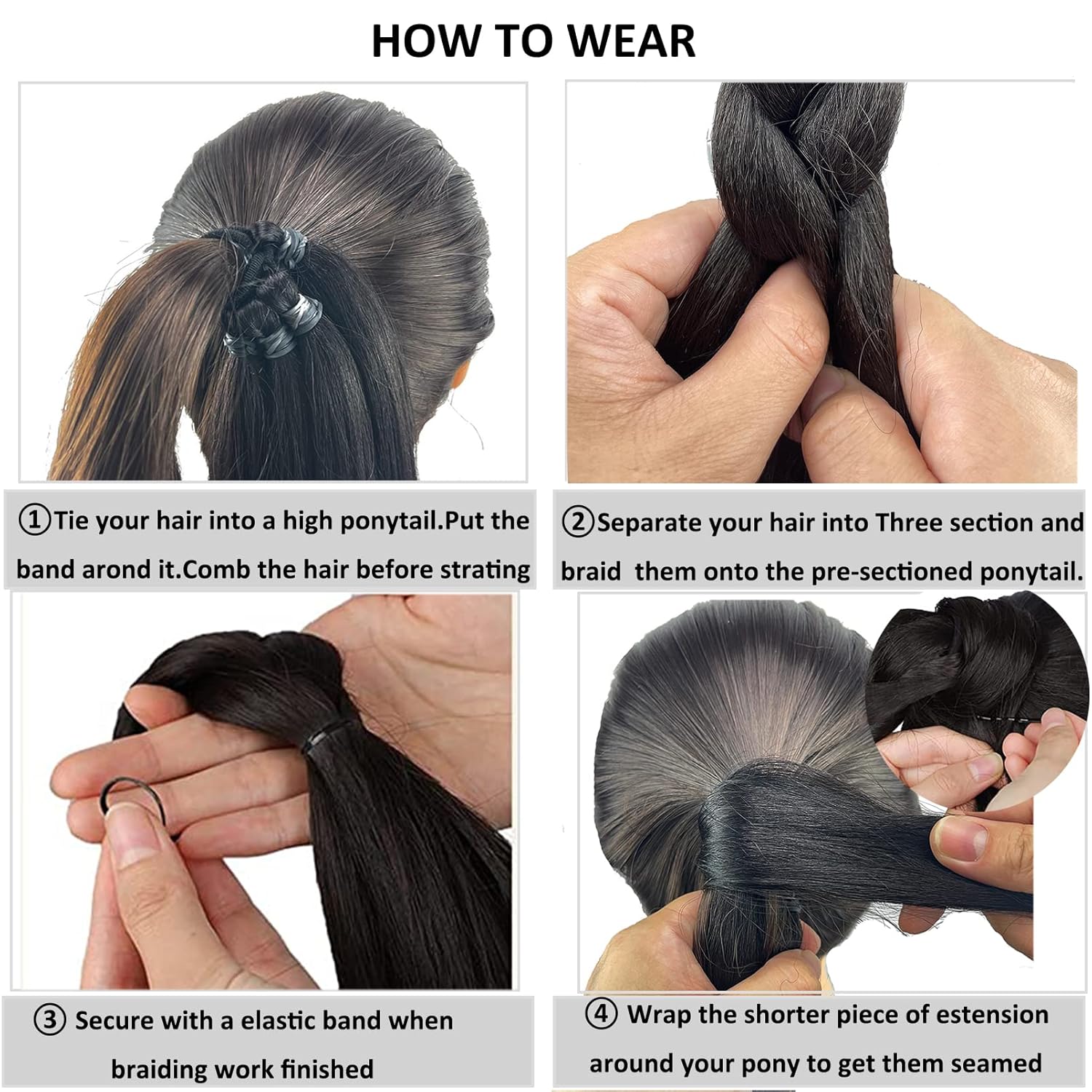 Extensión de cola de caballo, 2 unidades, extensión de cola de caballo larga trenzada con banda elástica para el cabello de 32 pulgadas, extensiones