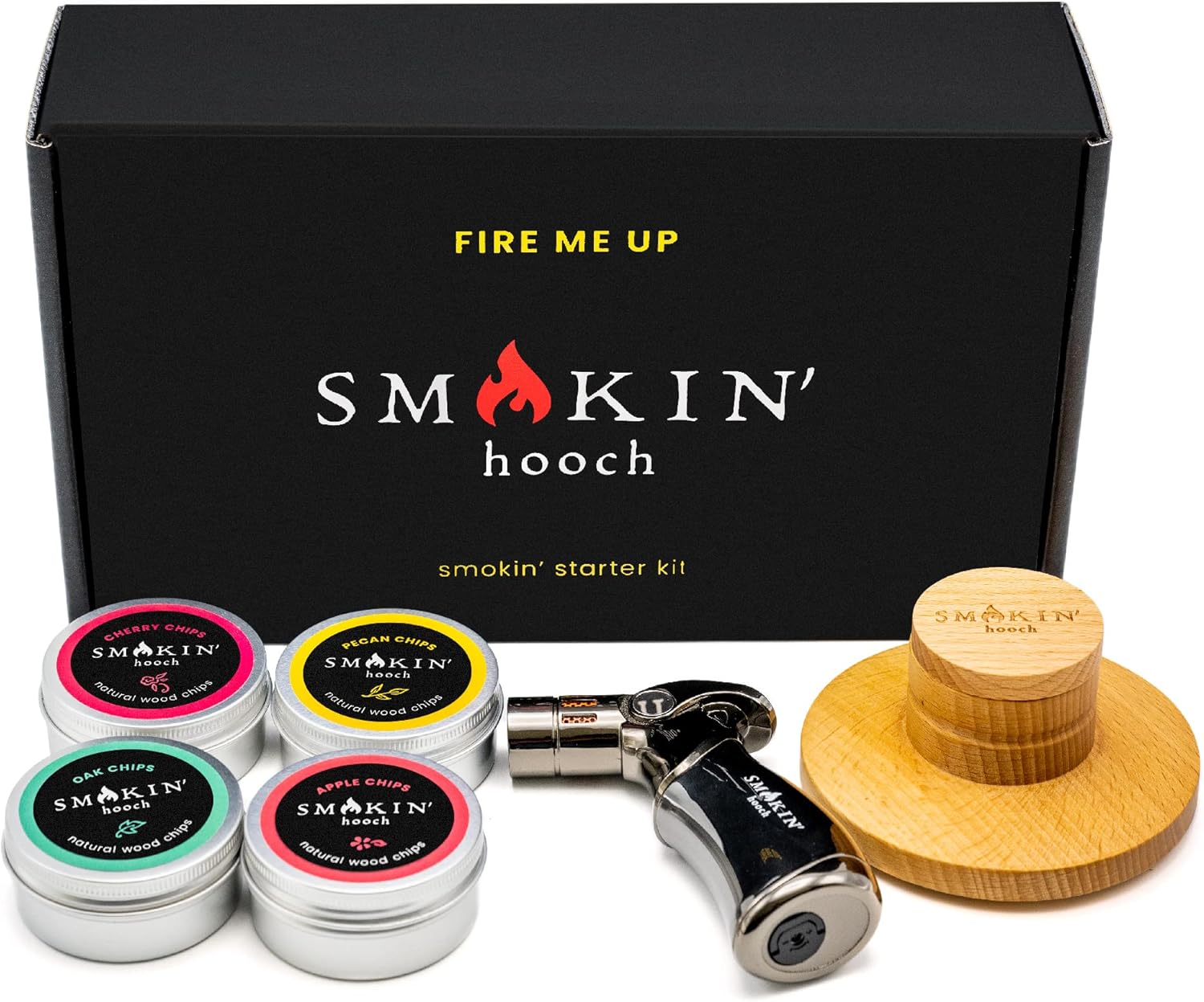 Cocktail Smoker Starter Kit with Torch, Smoke Top & 4 Wood Chip Flavors (cherry, pecan, apple, and oak wood chips) Great Gift to Infuse Drinks,