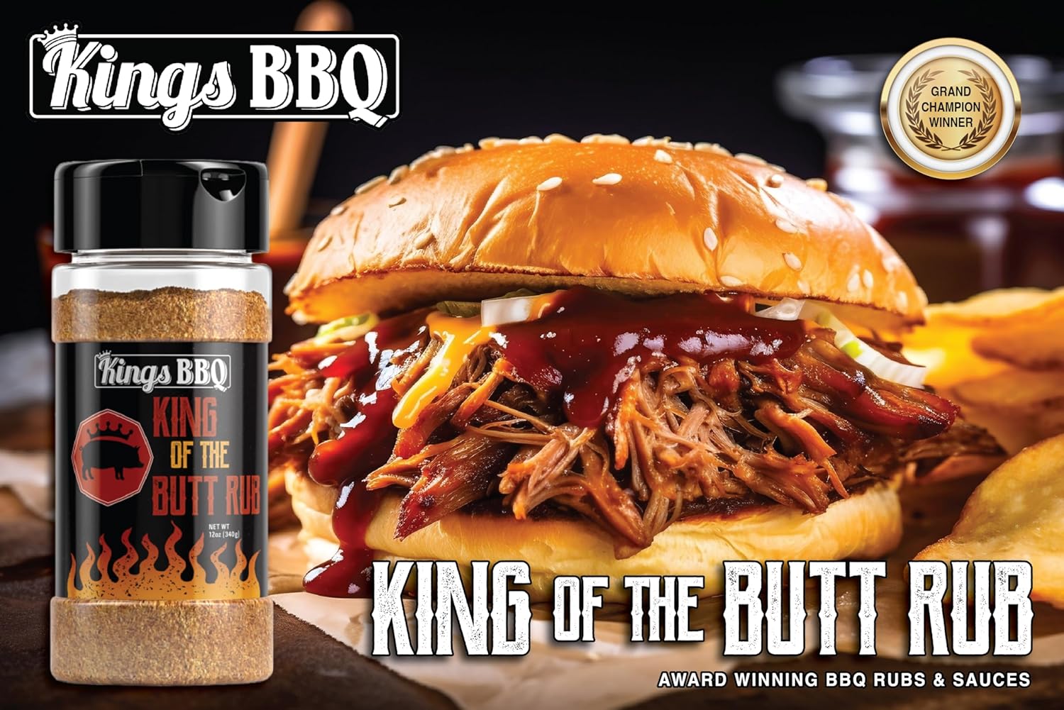 Kings BBQ King Of The Butt Rub Seasoning – Botella agitadora de 12 onzas – Paquete de 2