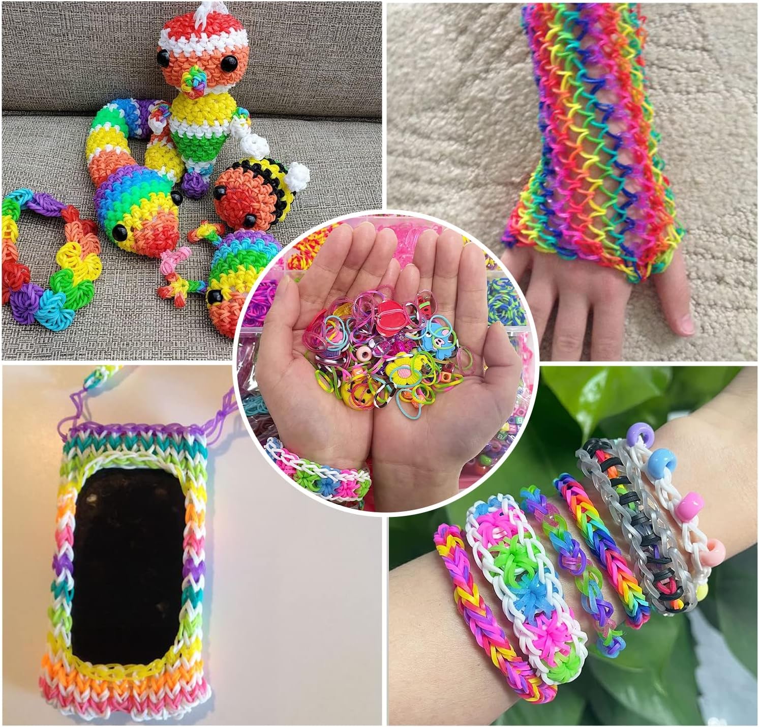Hismo Kit de bandas de goma, 15000 bandas de telar coloridas con dijes, cuentas y accesorios de bricolaje en organizador, kit de fabricación de