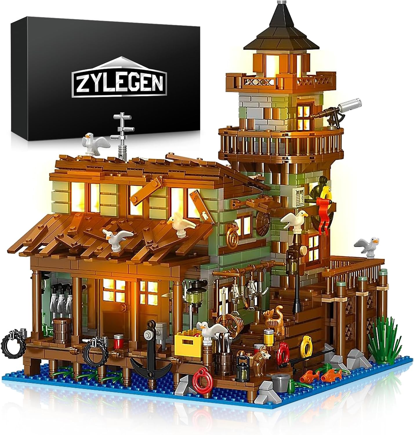 ZYLEGEN Tienda de pueblo pesquero casa Mini ladrillos Kit de construcción (1881 piezas)