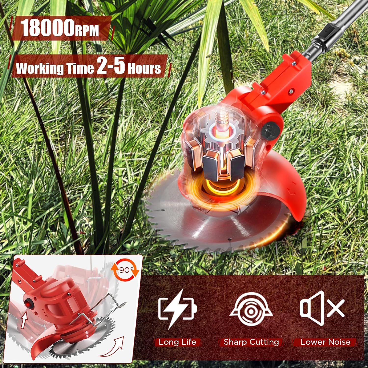 Wacker inalámbrico de malezas, desbrozadora eléctrica de batería, cortadora de cuerda, herramienta de césped, podadora de arbustos de 2.0 Ah con