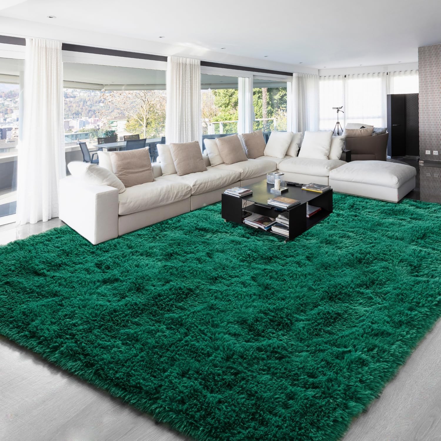 Alfombras mullidas para sala de estar, color verde profundo, de 6 x 9 pulgadas, alfombras suaves de felpa para habitación de niñas y niños,