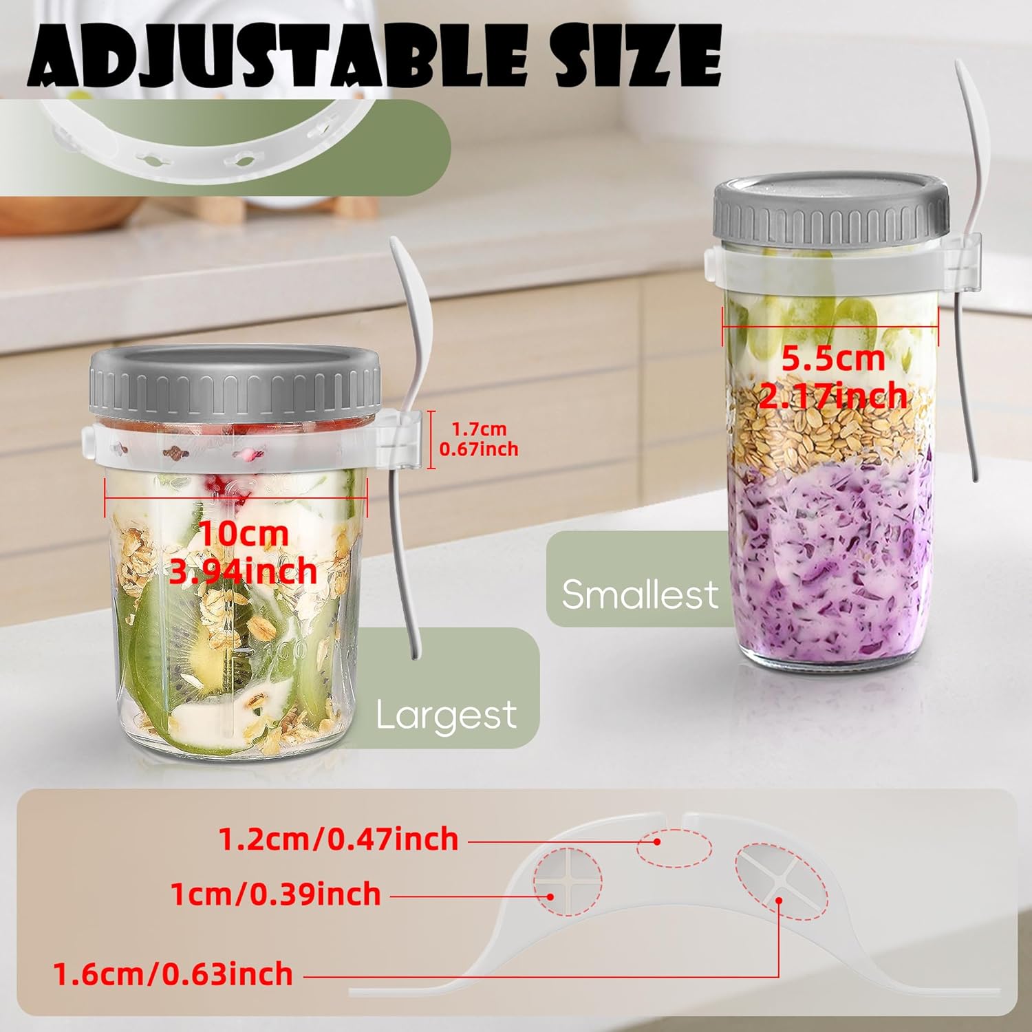 5 soportes de silicona para cucharas, soporte para pajilla, soporte ajustable para cuchara compatible con tarros de vidrio redondos y cuadrados