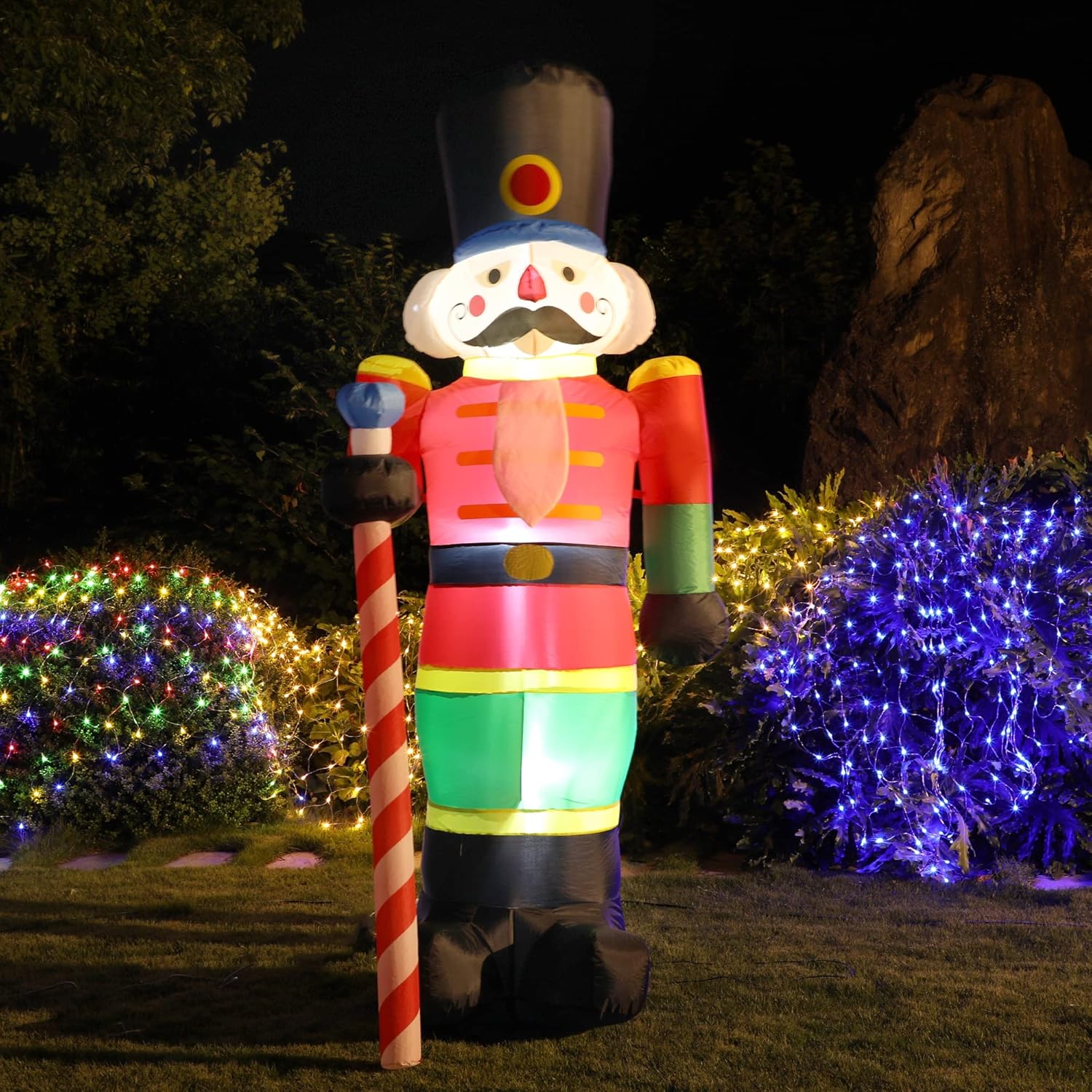 yofit Soldado de cascanueces inflable de Navidad de 8 pies para decoración al aire libre, decoraciones inflables de Santa Soldado con luces LED para