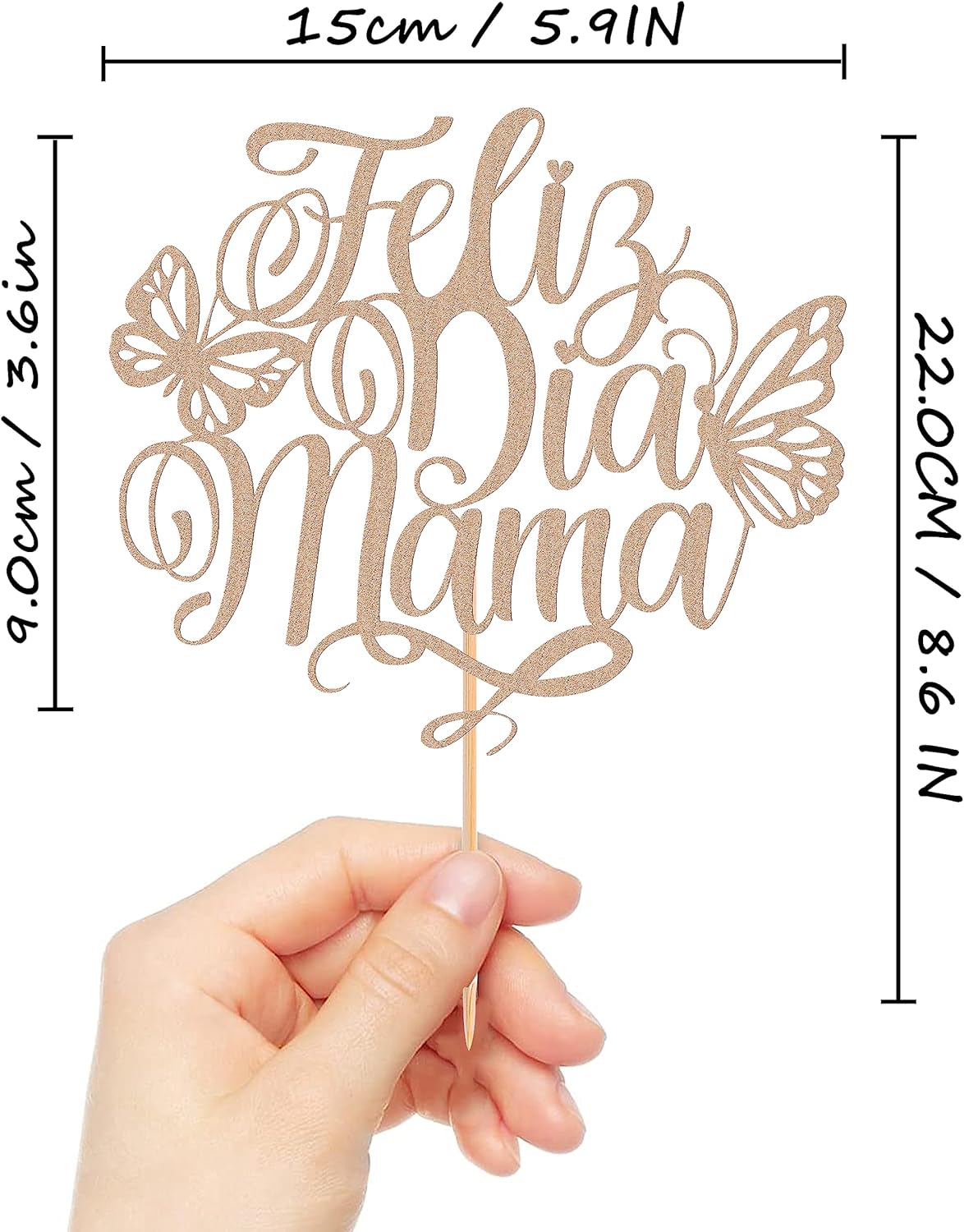 Feliz Dia Mama – Decoración de pastel con purpurina de oro rosa español para el Día de la Madre, decoración de pastel de cumpleaños de mamá (oro