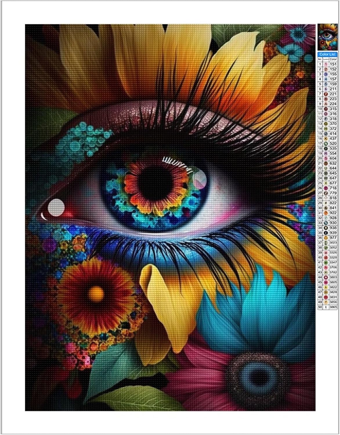 Pintura de diamantes 5D pestañas de ojos de colores por números, kits de pintura con diamantes, arte de cristal, manualidades, taladro completo,