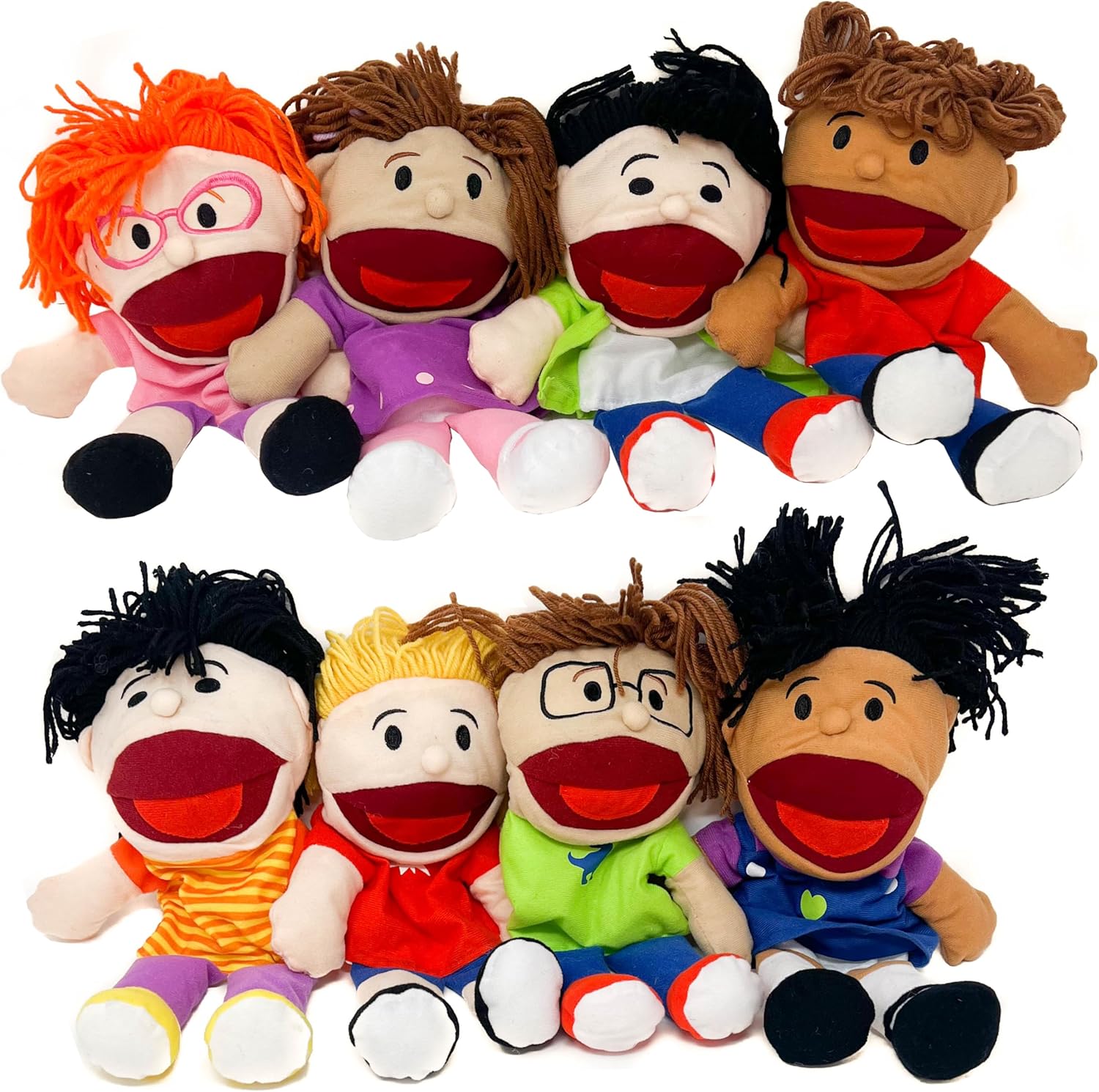 8 marionetas de mano para niños, juego de titiriteros multiculturalismo de felpa con bocas móviles, crea espectáculos de marionetas tontos que