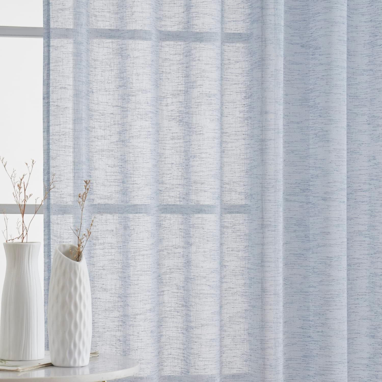 HLC.ME Penelope – Cortinas de lino sintético con textura, semitransparentes, filtrantes de luz, transparentes, para ventana de dormitorio y sala de