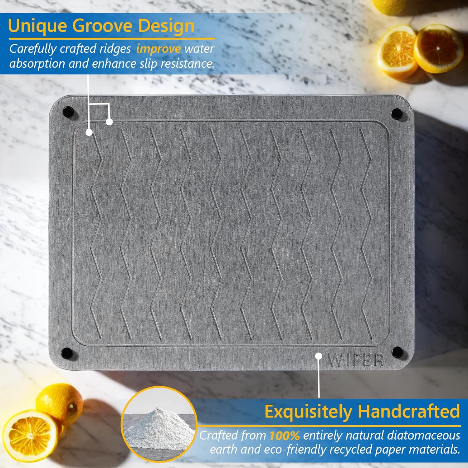 WIFER Tapete de secado de piedra para encimera de cocina, tapete de secado de platos de tierra de diatomeas súper rápida y absorbente para múltiples