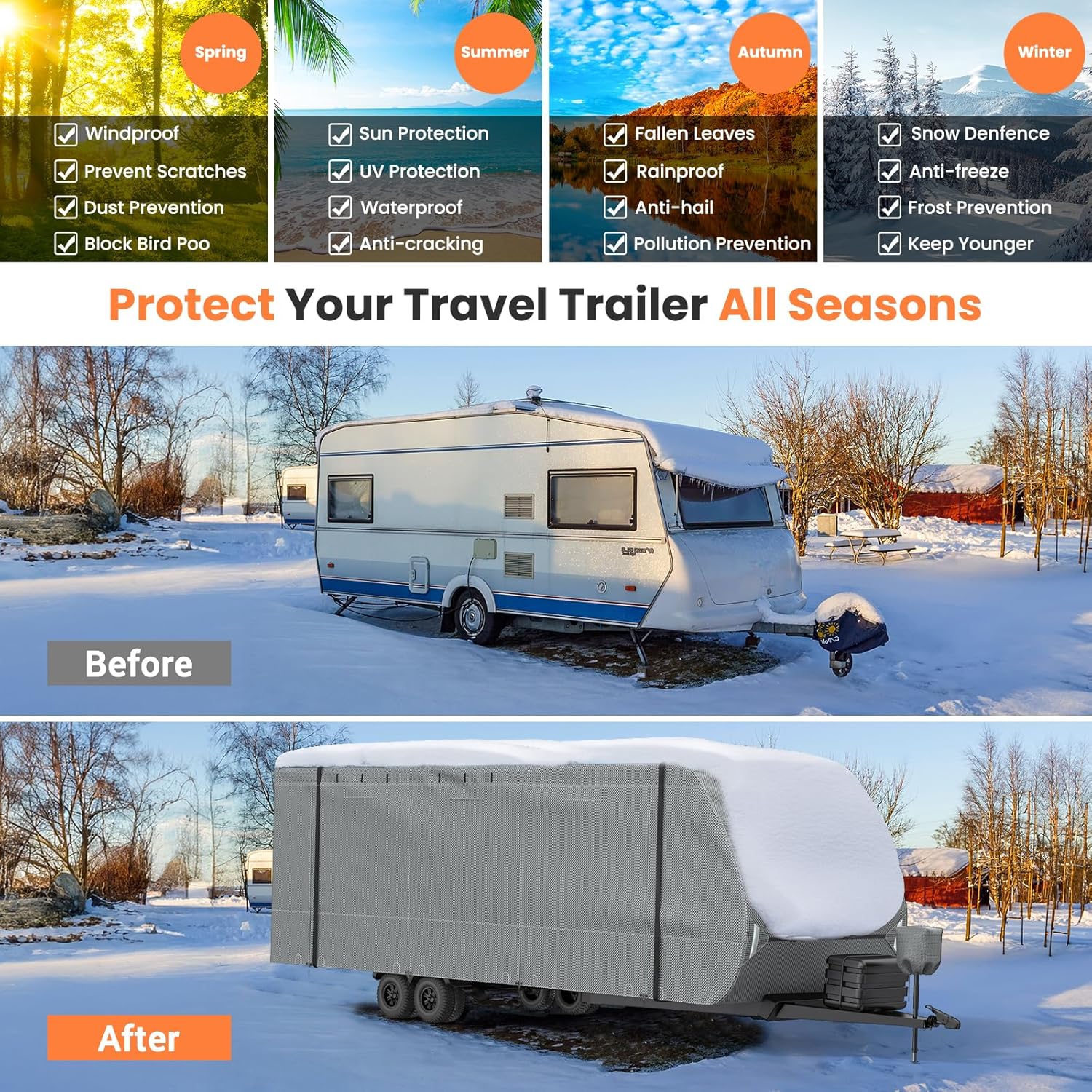 VIGORVAN Funda mejorada para caravana, cubierta extra gruesa para remolque de viaje, funda duradera para autocaravana de 24 pies 1 pulgada a 27 pies