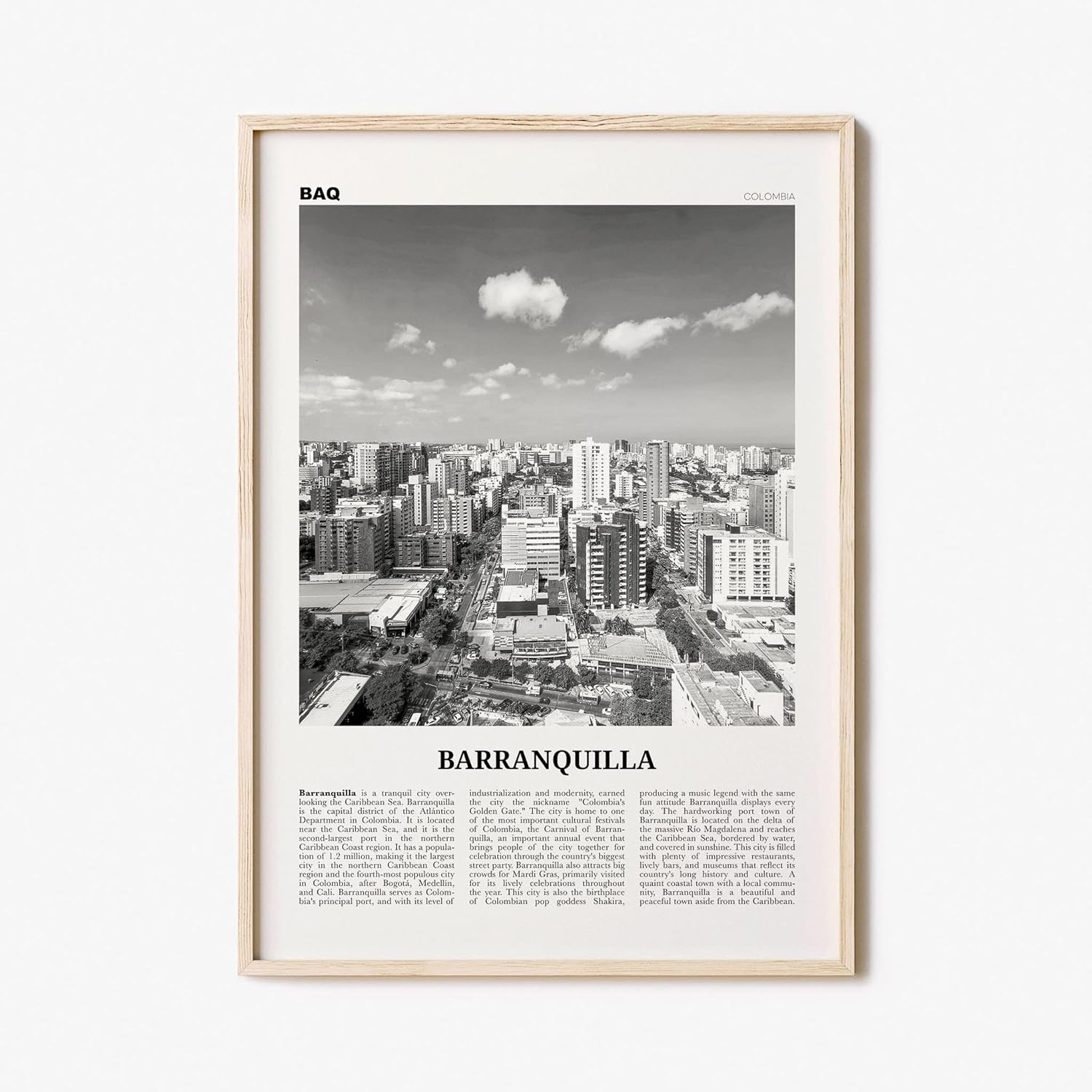 PosterBarranquilla Print Black And White, Barranquilla Wall Art, Barranquilla Poster, Barranquilla Photo, Colombia, Atlántico, South America