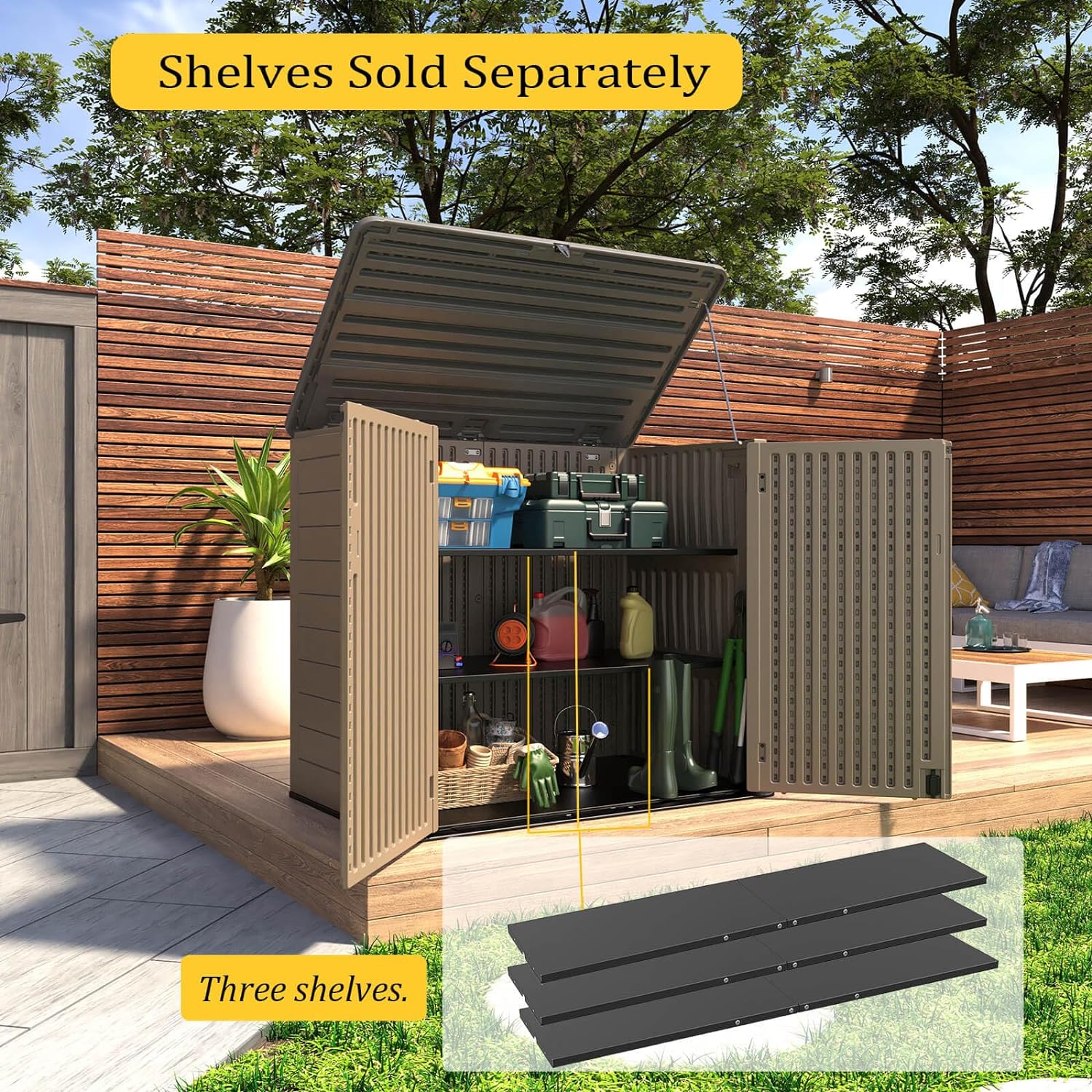 HOMSPARK Cobertizo de almacenamiento al aire libre más grande, caja de almacenamiento para exteriores de 48 pies cúbicos, impermeable, armario de