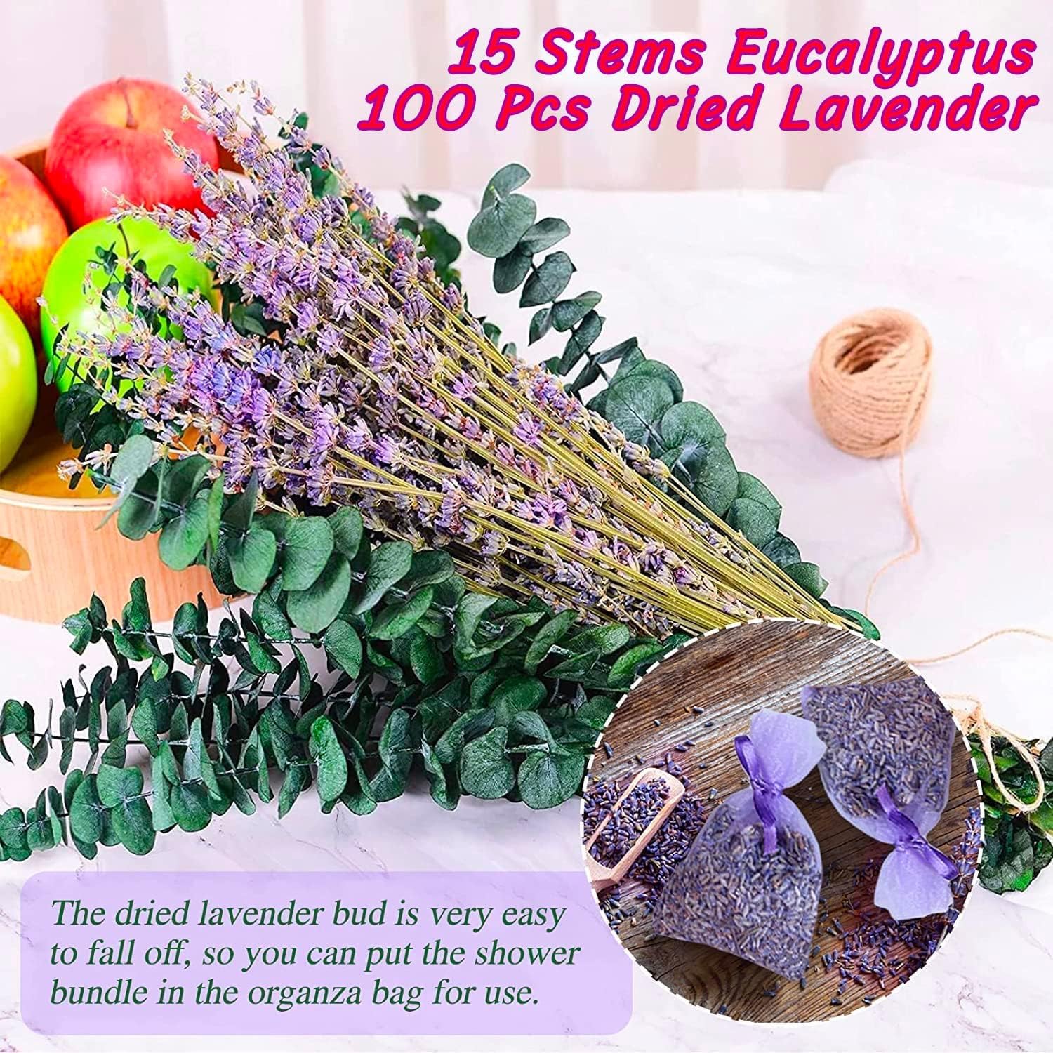 115 paquetes de flores de eucalipto y lavanda para ducha, planta de ducha colgante mejorada de 17 pulgadas, hojas de eucalipto reales naturales,