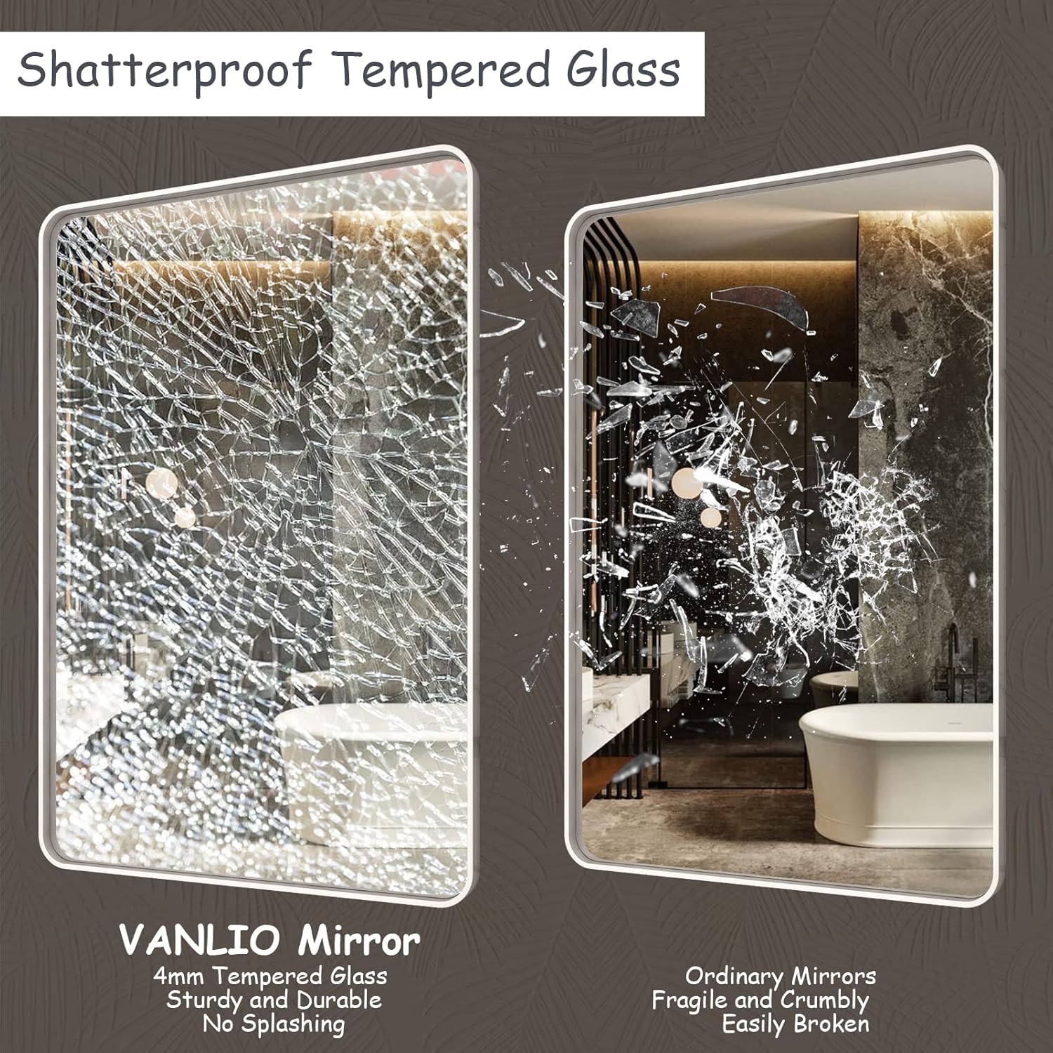 VANLIO Espejo de baño cepillado plateado, espejo con marco de metal plateado de 24 x 32 pulgadas para tocador, espejo de pared moderno rectangular
