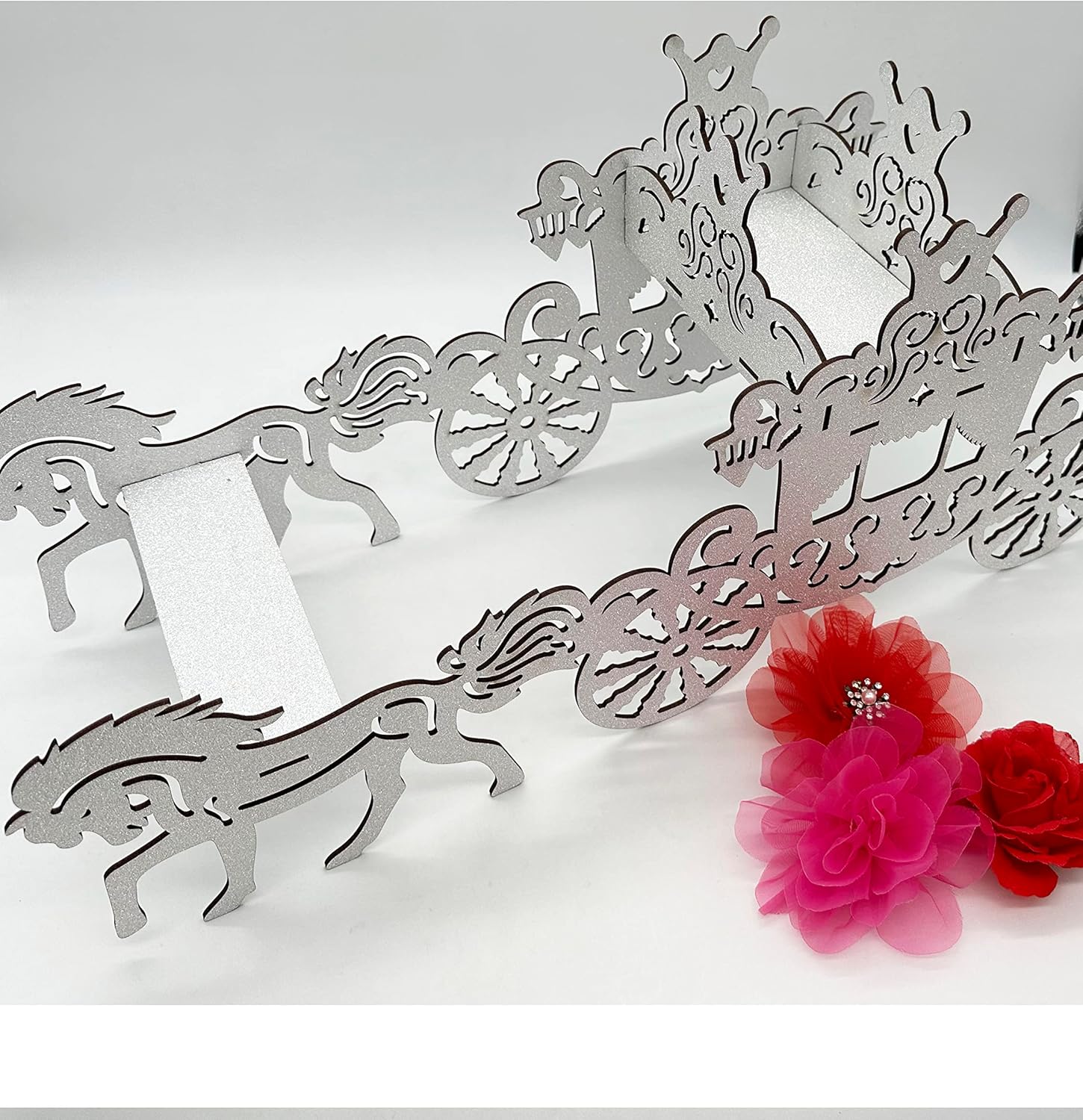 Caballo y carruaje de madera 3D para cumpleaños, carruaje de princesa, centro de mesa, cenicienta, entrenador, regalos de boda, accesorios de boda,