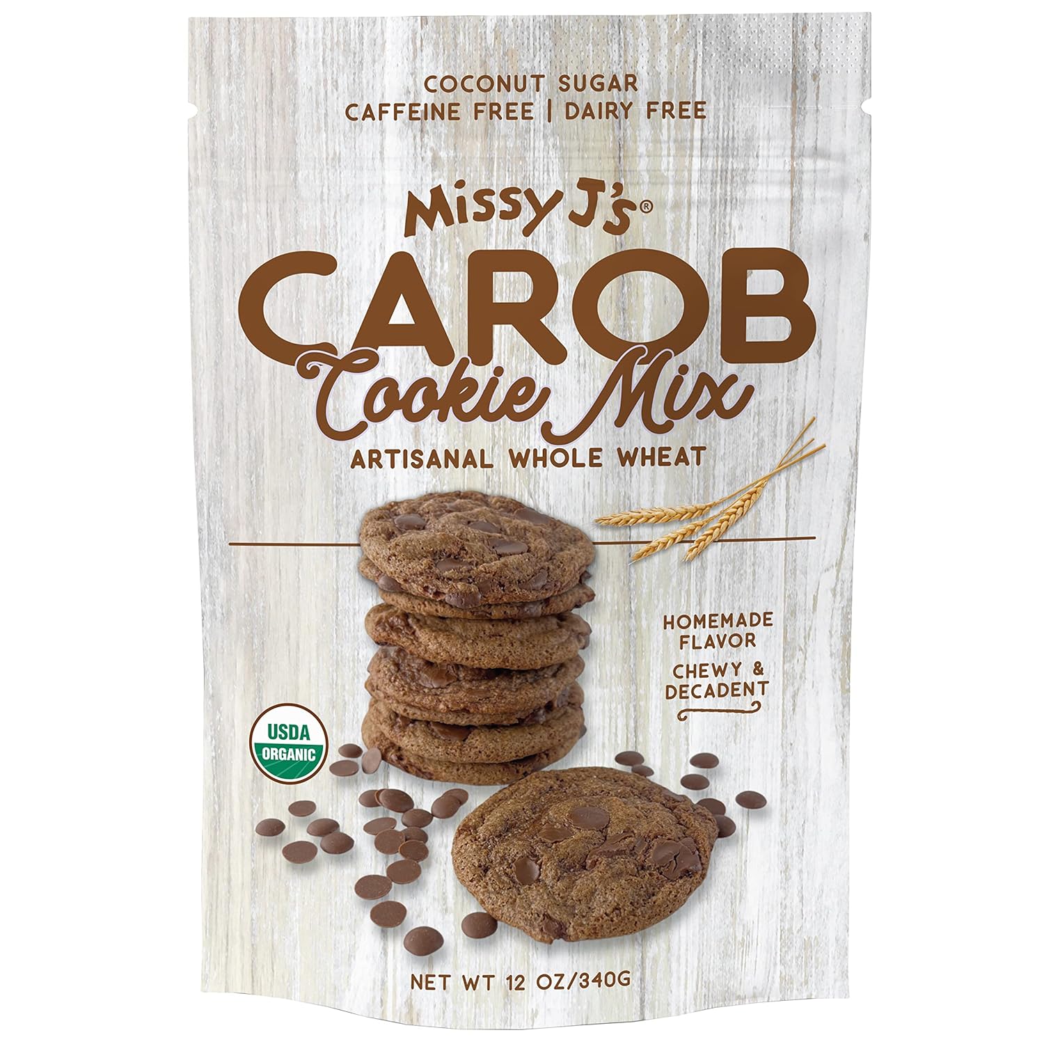 Missy J’s Mezcla de muestra de galletas de trigo integral y brownie de algarroba orgánica, sustituto saludable sin cafeína para chocolate, hecho de