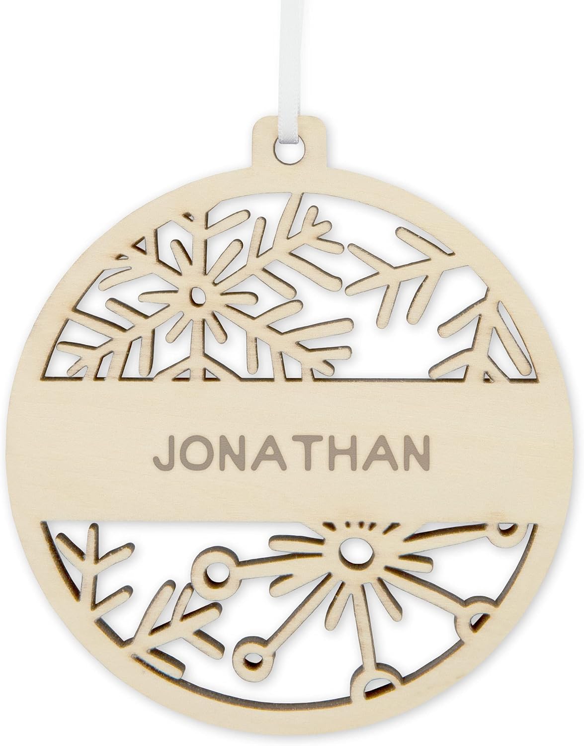 Weddingstar Adorno personalizable para árbol de Navidad con copo de nieve de madera grabado, apellido