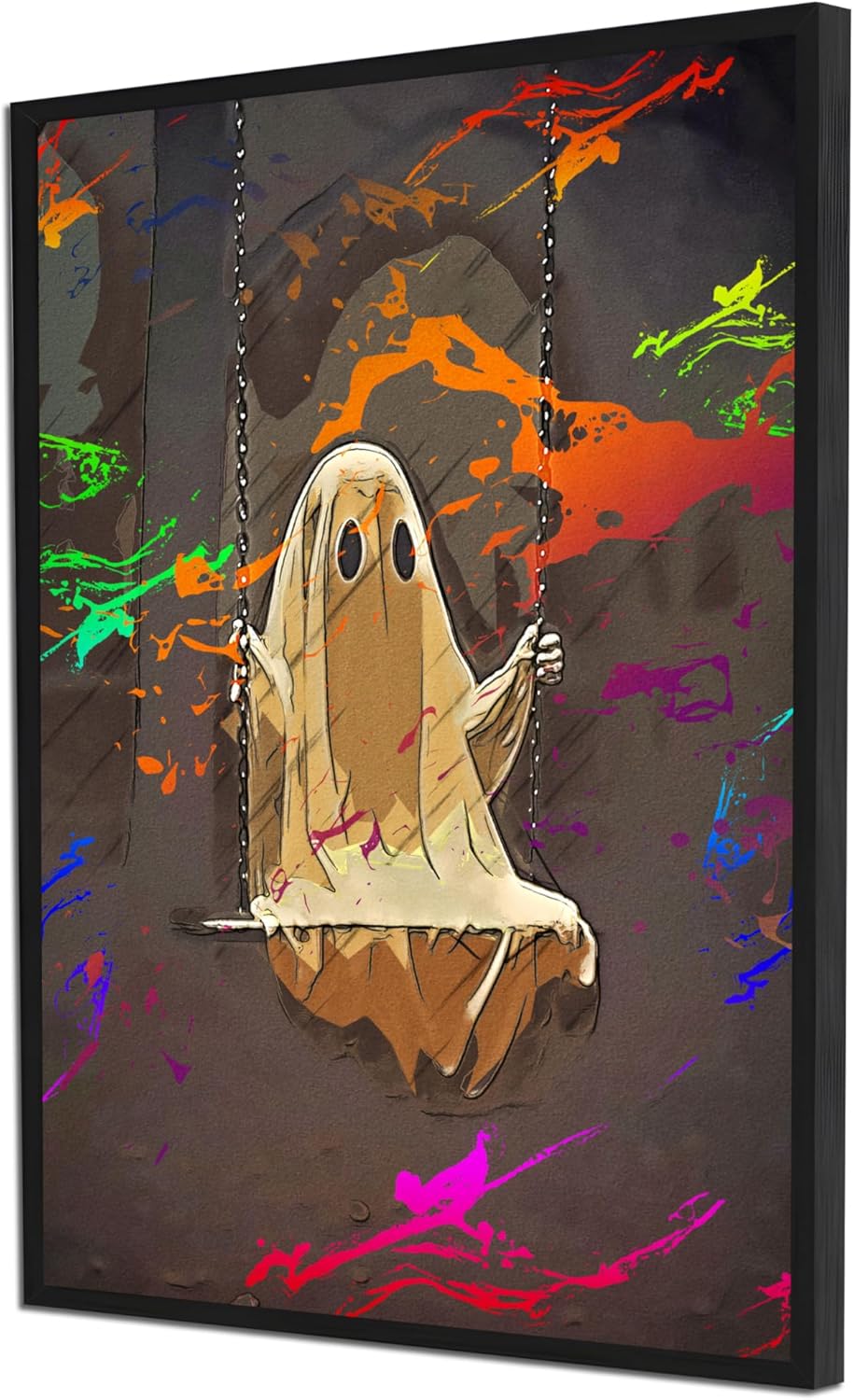 Lienzo decorativo para pared de fantasma, divertido póster de fantasma en columpio de bosque, impresión artística de Halloween (18 x 12 pulgadas,