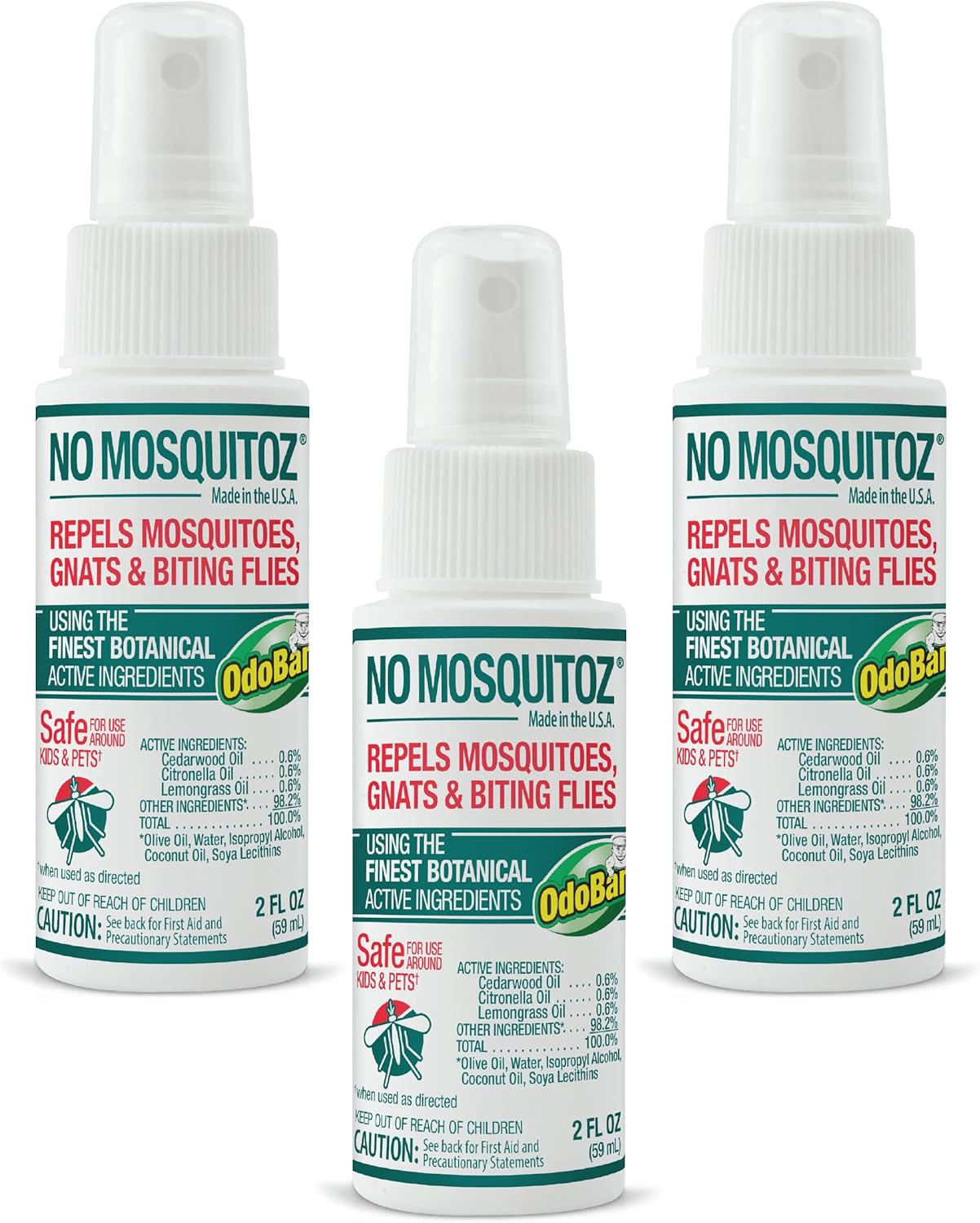 No Natz Repelentes botánicos de insectos y sin mosquitos, hechos a mano y sin DEET, fórmula no grasosa, botellas de spray de 2 onzas, paquete de 3