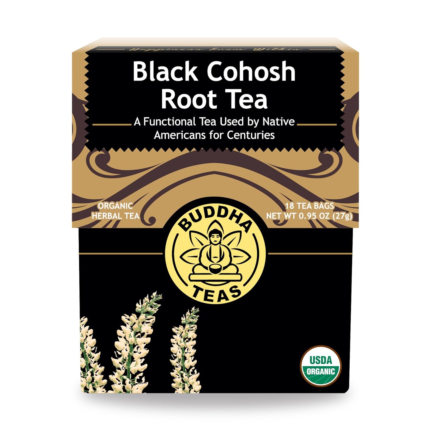 Buddha Teas Té orgánico de raíz de cohosh negro  OU Kosher, USDA Organic, CCOF Organic, 18 bolsas de té sin blanqueador