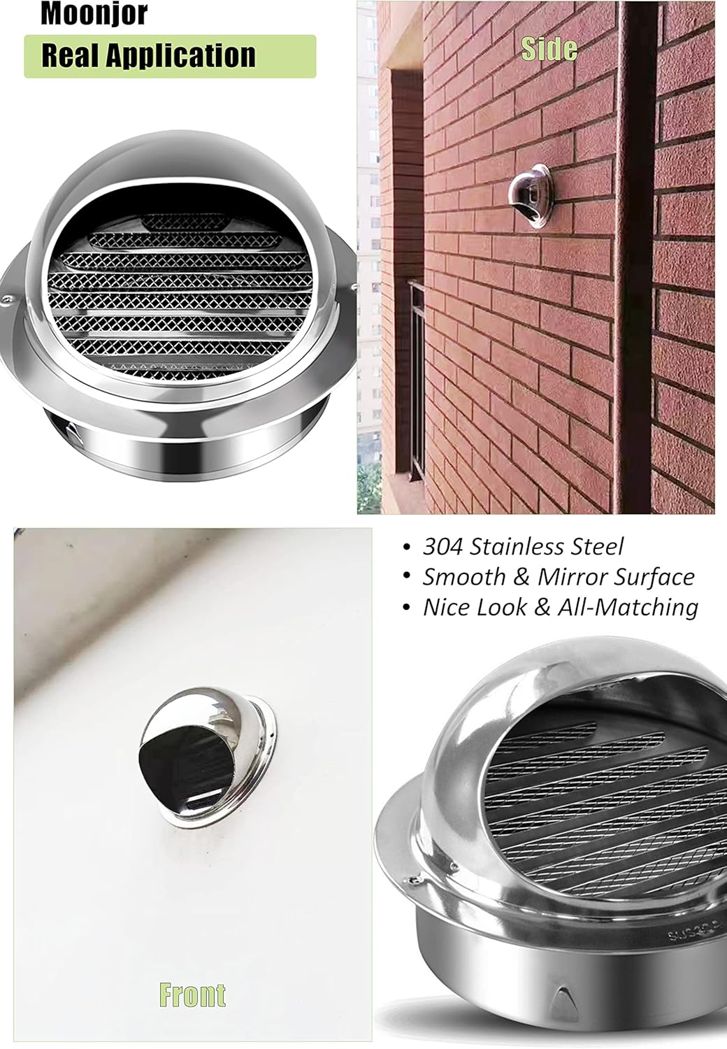 Cubierta de ventilación de pared de 4 pulgadas, cubierta externa de pared redonda de acero inoxidable 304 para apartamento, villa, pisos, casa
