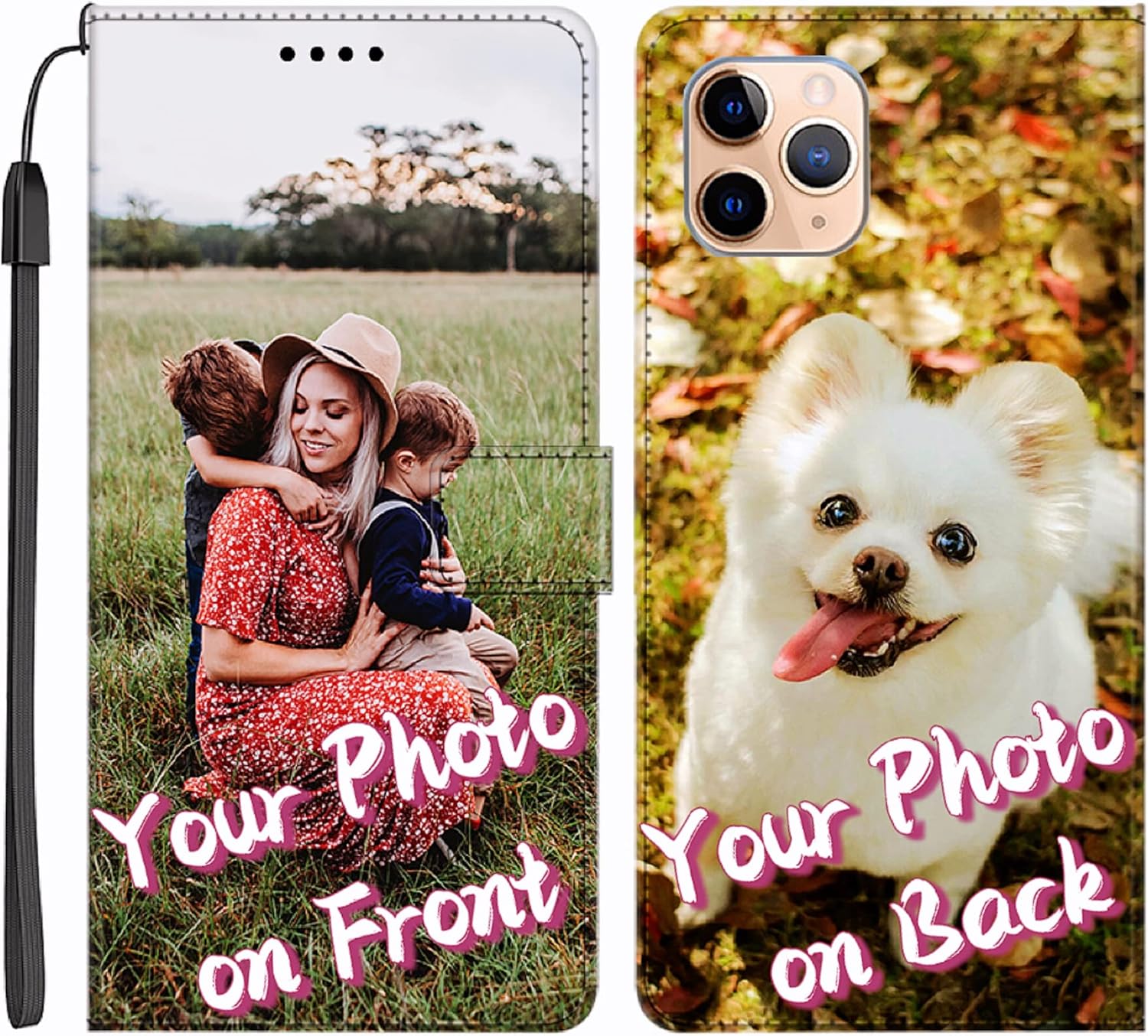 Funda de piel sintética con función atril y tapa abatible para Apple iPhone 5S 6S 7 8 Plus SE XR XS 11 12 13 Pro Max, personaliza la imagen en la