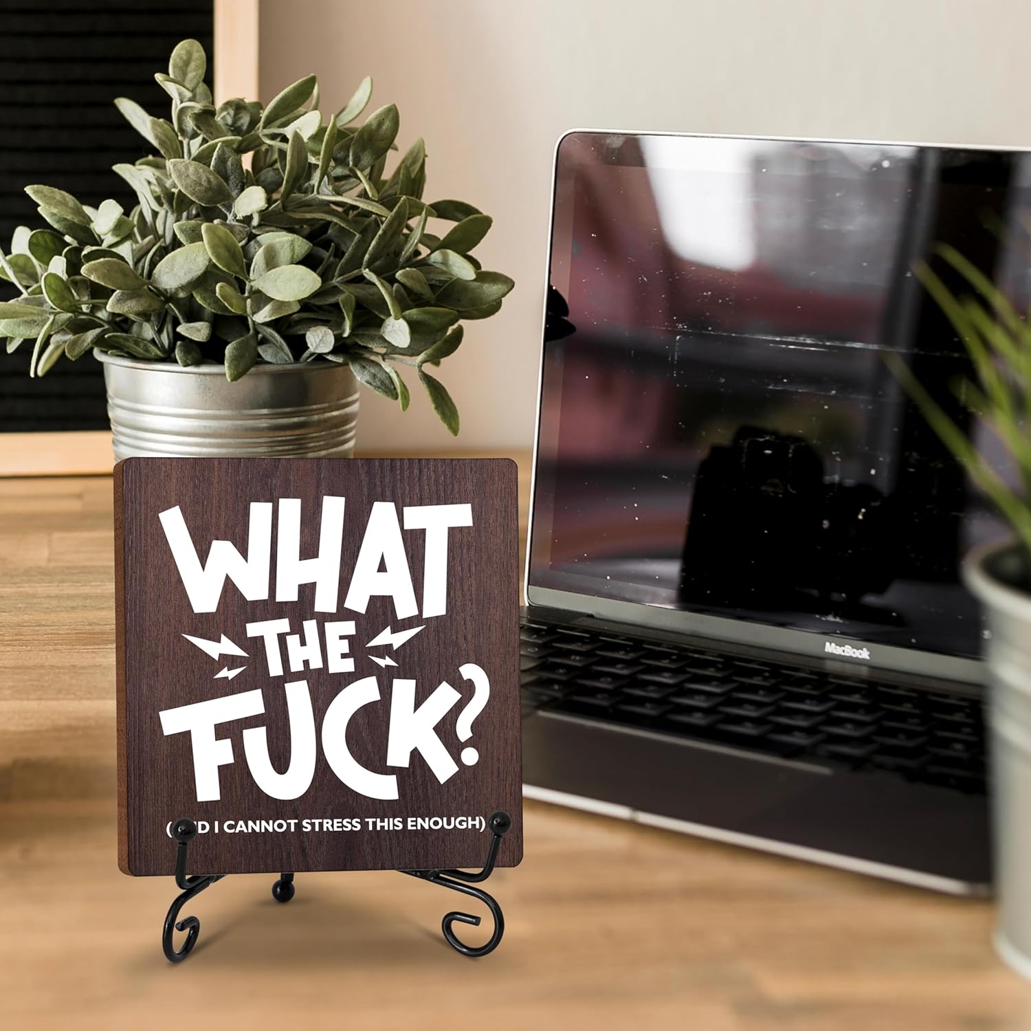 Decoración rústica para el hogar, con texto en inglés “What (And I Cannot Stress This Enough) the F*ck” – Letrero de madera inspirador para
