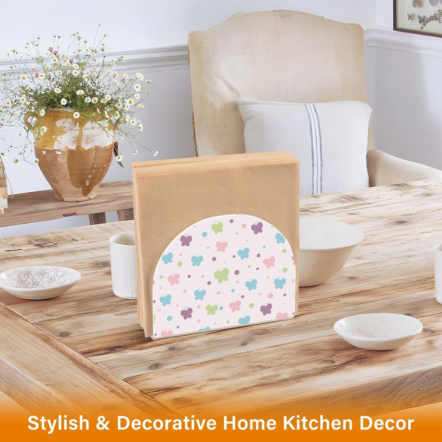 Napkin Holder Cute Bowknot Butterfly Napkin Holders for Tables, Clear Acrylic Napkin Holders Cocktail Napkin Holder for Kitchen Restaurant Bar Home