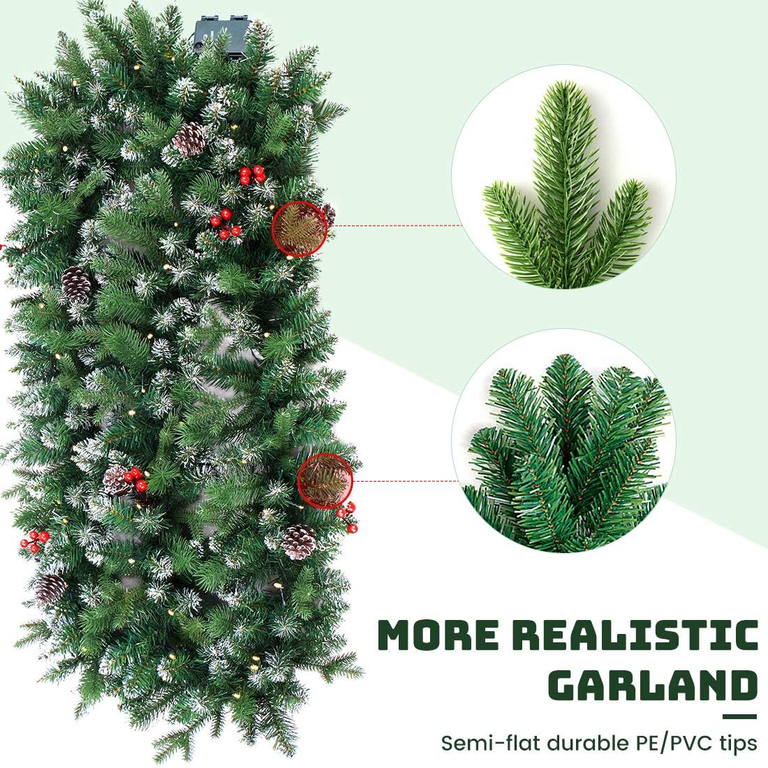 Guirnalda de Navidad artificial preiluminada de 9 pies, decoración de Navidad para interiores y exteriores, guirnalda con temporizador que funciona