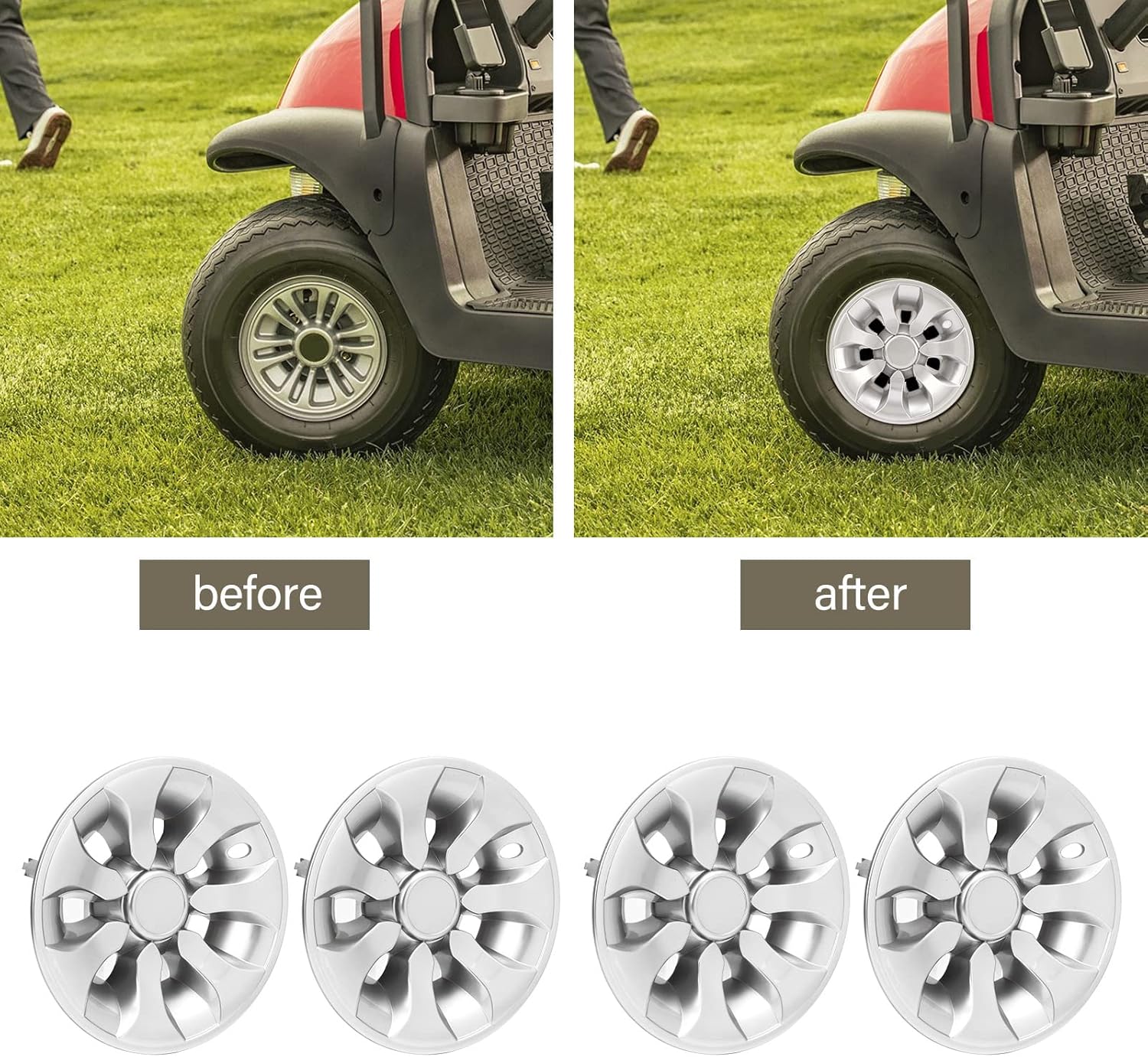 Tapacubos de rueda, resistente a los arañazos, reducción universal de resistencia al viento, 4 unidades, tapas de cubo para carrito de golf