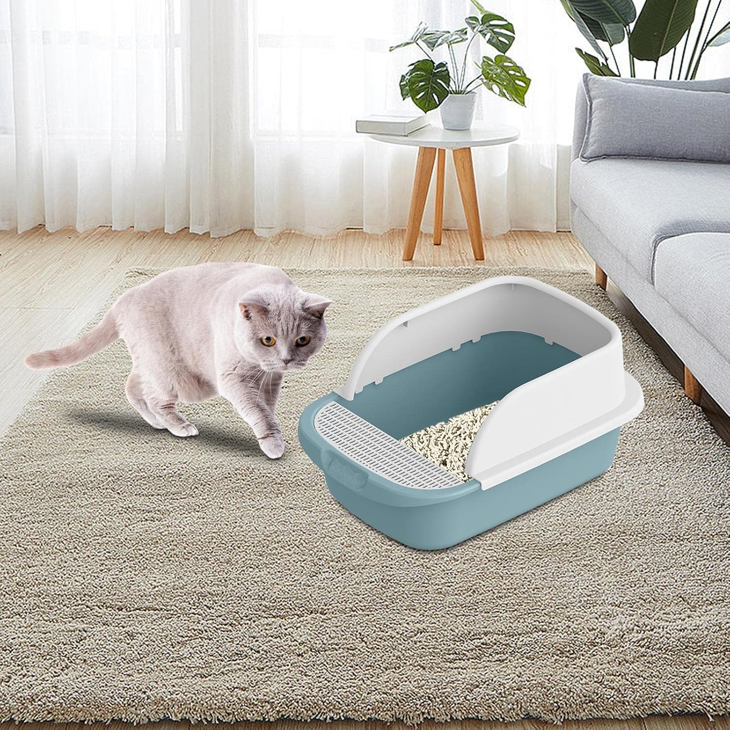 Caja de arena para inodoro para gatos, bandeja de arena semicerrada extraíble grande a prueba de salpicaduras, accesorios de viaje para gatitos,