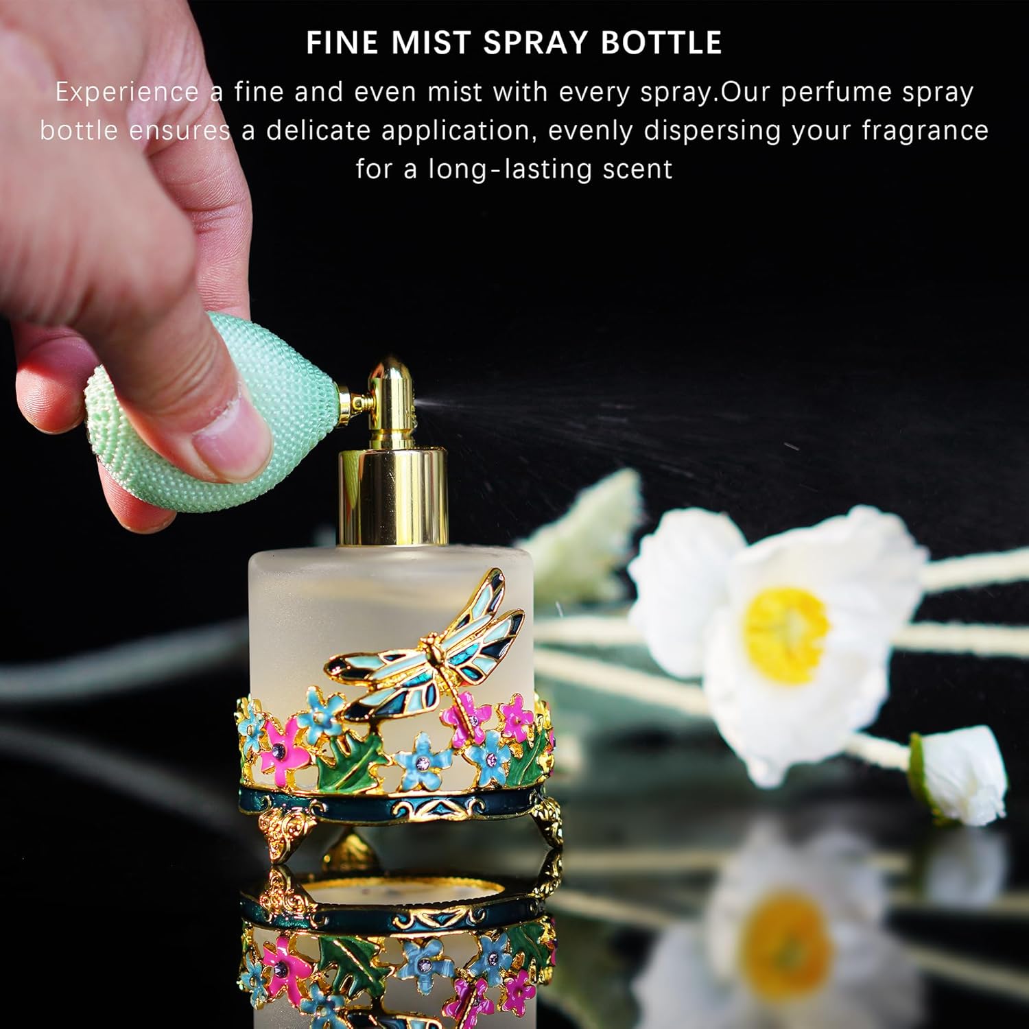 YU FENG Botella de perfume recargable esmerilada de 0.6 fl oz, botella de perfume de vidrio redonda pintada a mano vacía de perfume de viaje