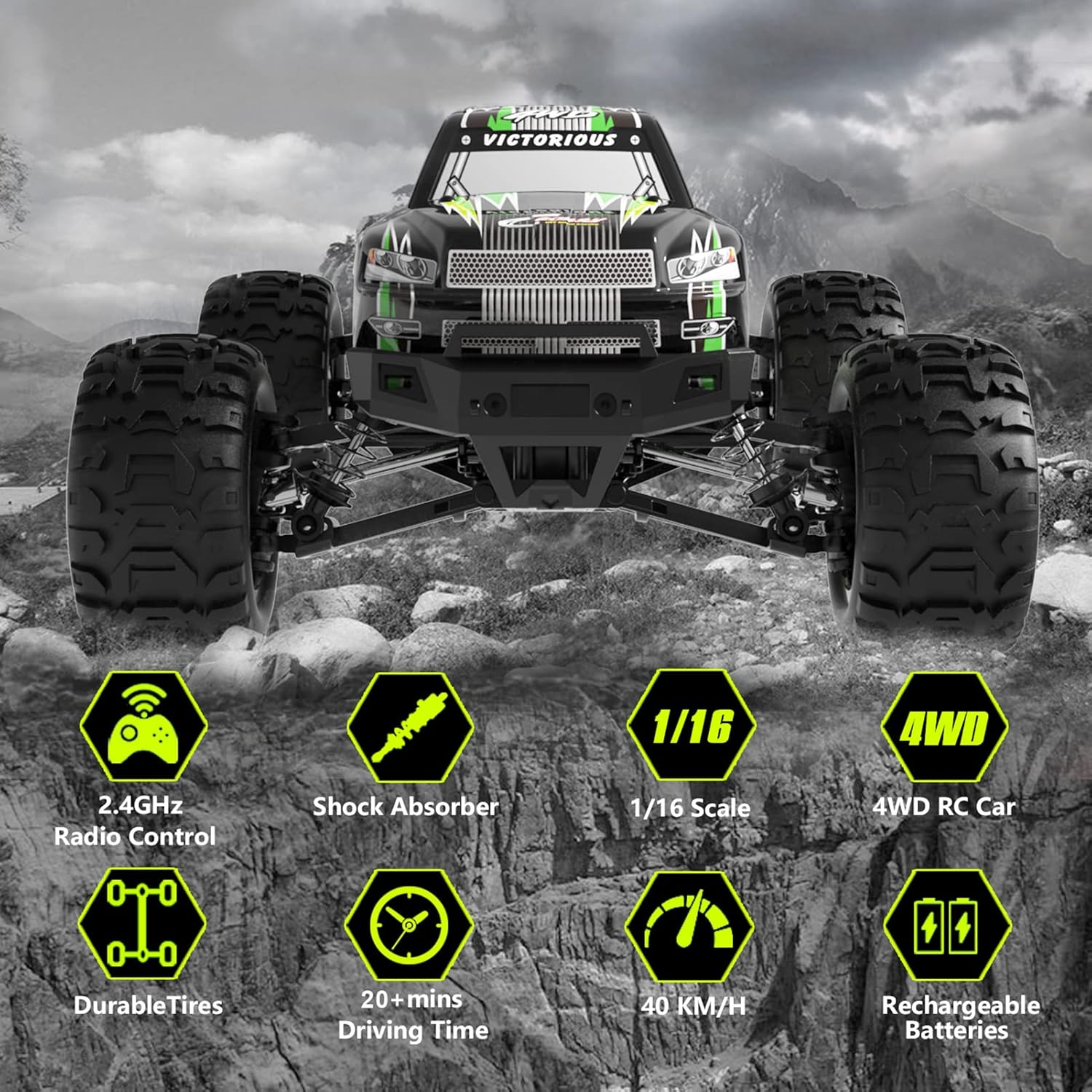 GoolRC Coche de control remoto, coches RC a escala 116, 24.9 mih, auto de escalada de carreras de alta velocidad, 2.4 GHz 4WD todo terreno