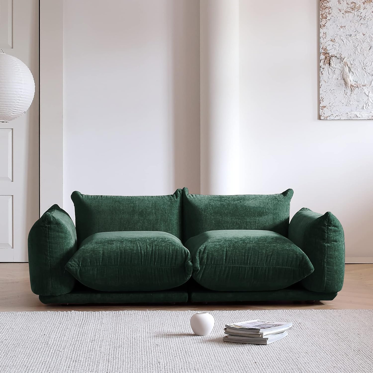 Sofá biplaza moderno de chenilla, sofá tapizado de felpilla de mediados de siglo para sala de estar, apartamento oficina (77.16 pulgadas, verde)