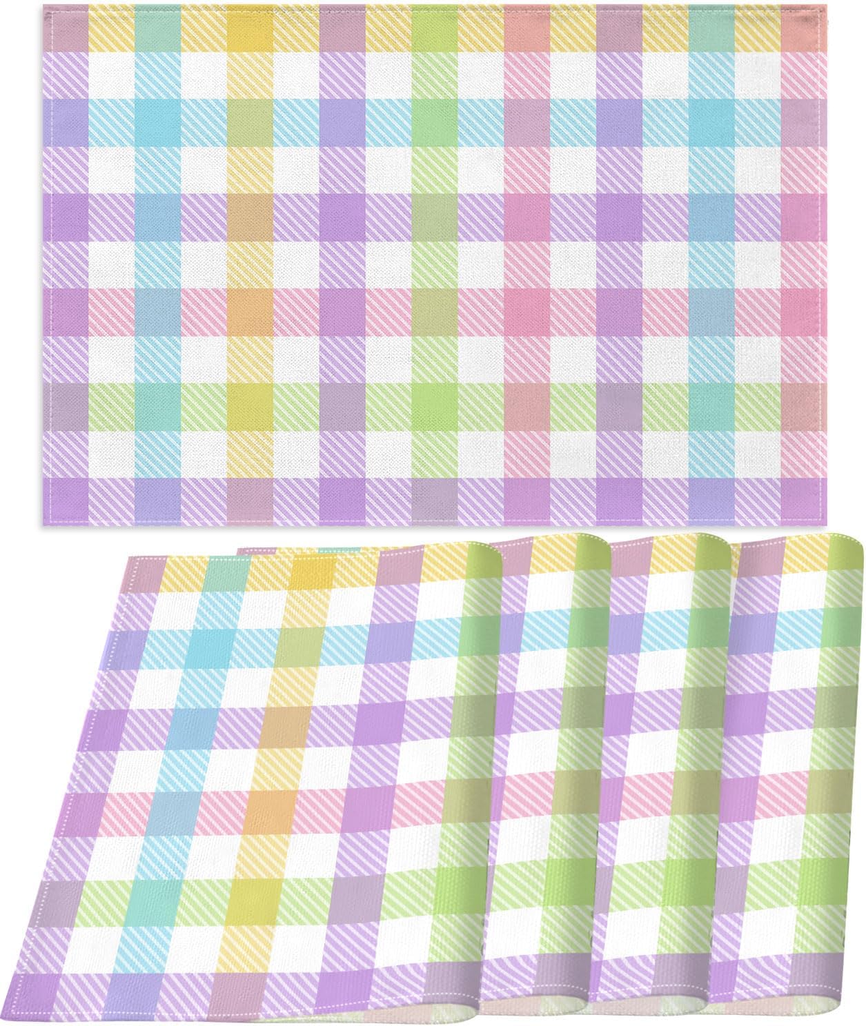Nepnuser Juego de 4 manteles individuales de lino con diseño de búfalo de Pascua, rústicos, para decoración de mesa de comedor, cocina, hogar,