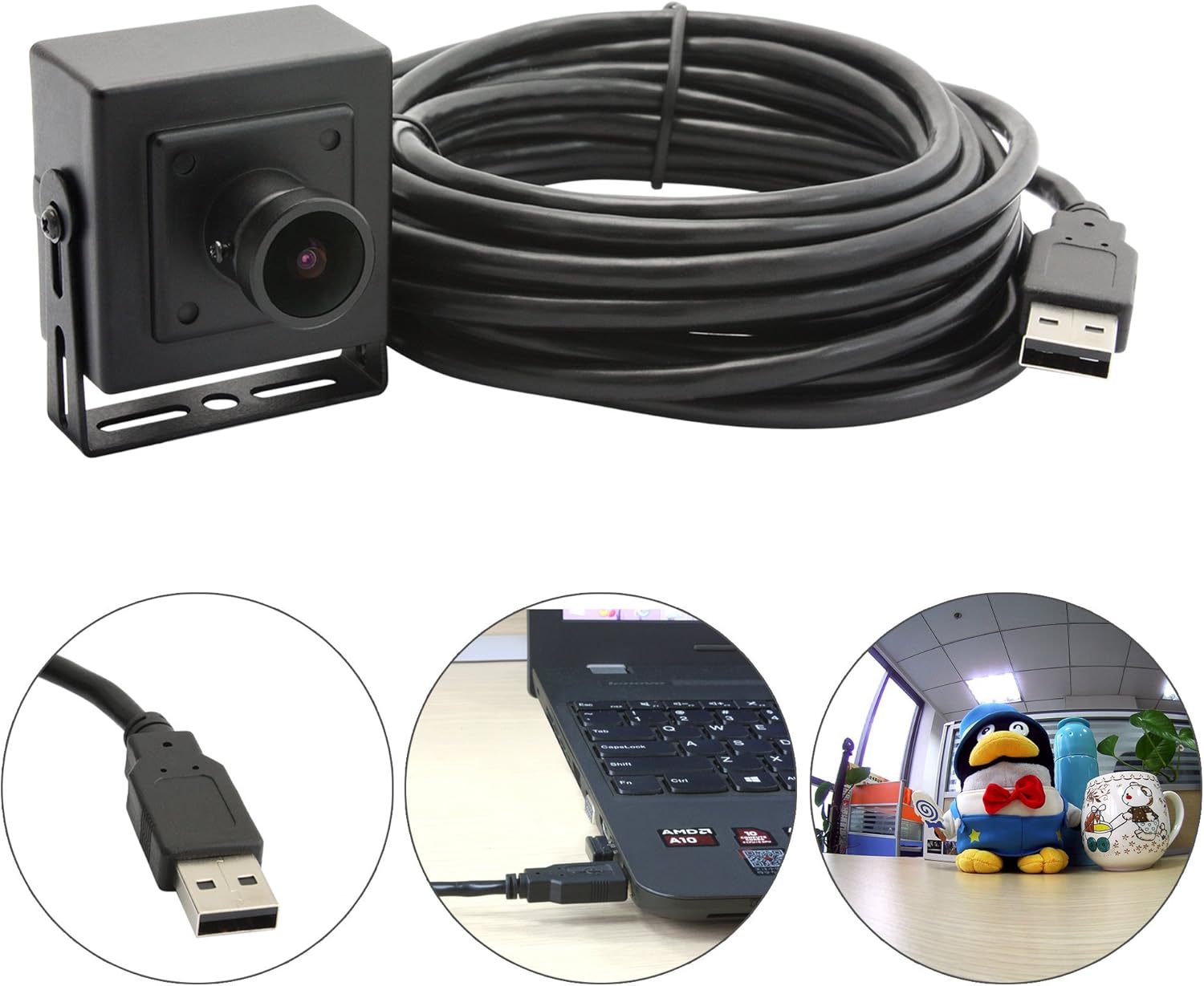 ELP Mini cámara de seguridad USB de aluminio con lente ojo de pez gran angular de 170 grados, cámara Lightburn USB2.0 para seguridad en el hogar y
