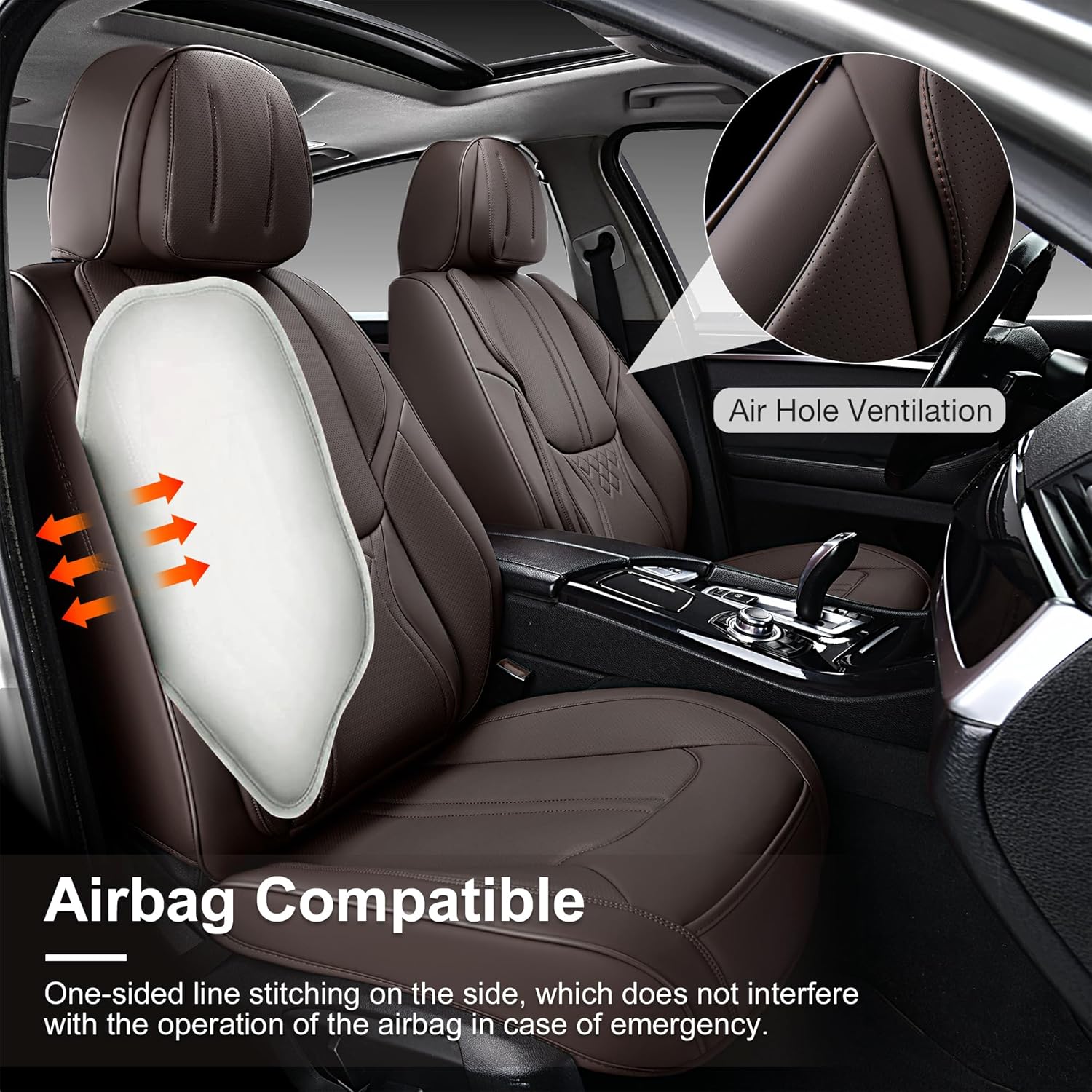 Juego completo de fundas de asiento de coche marrones, fundas de asiento delantero y trasero, 5 piezas, protectores universales de cuero sintético
