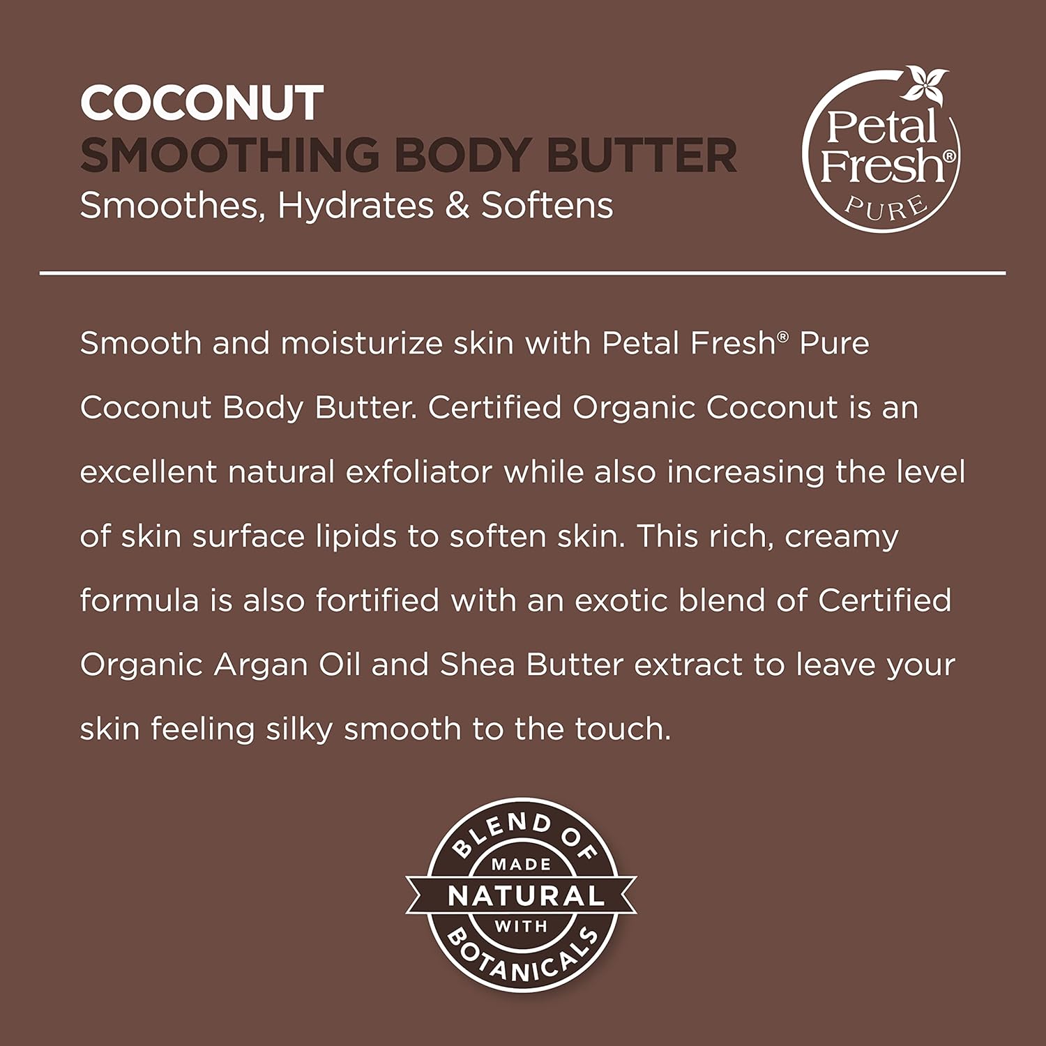 Petal Fresh Manteca corporal de coco pura suavizante, aceite de argán orgánico, manteca de karité, hidratación intensa, para todo tipo de piel,