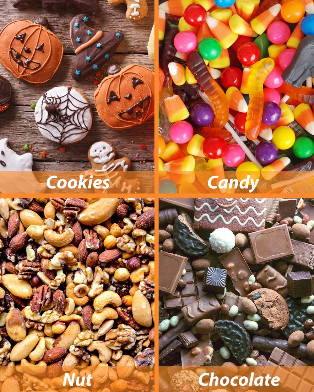 Weenkilly 100 bolsas de golosinas de Halloween, 4 estilos de bolsas de dulces, bolsas de golosinas para niños, lindas bolsas de plástico con orejas
