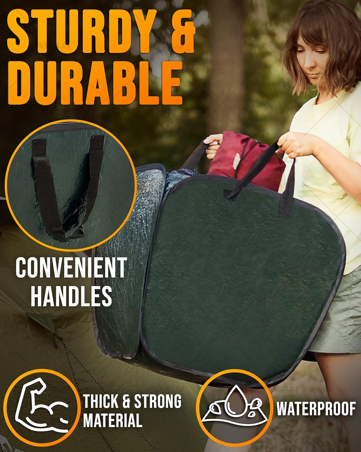 Foxelli Bote de basura plegable  Bote de basura desplegable de 46 galones para camping, patio, jardín, césped y bolsa de basura de hojas, papelera
