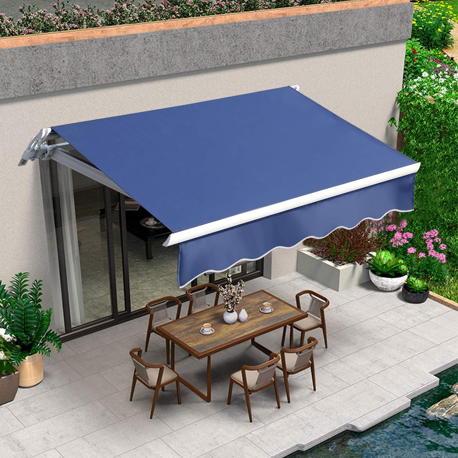 Toldo retráctil de 9,8 x 8,2 pies, para patio, refugio al aire libre con manivela y poliéster, resistente al agua, para patio, balcón, tienda,