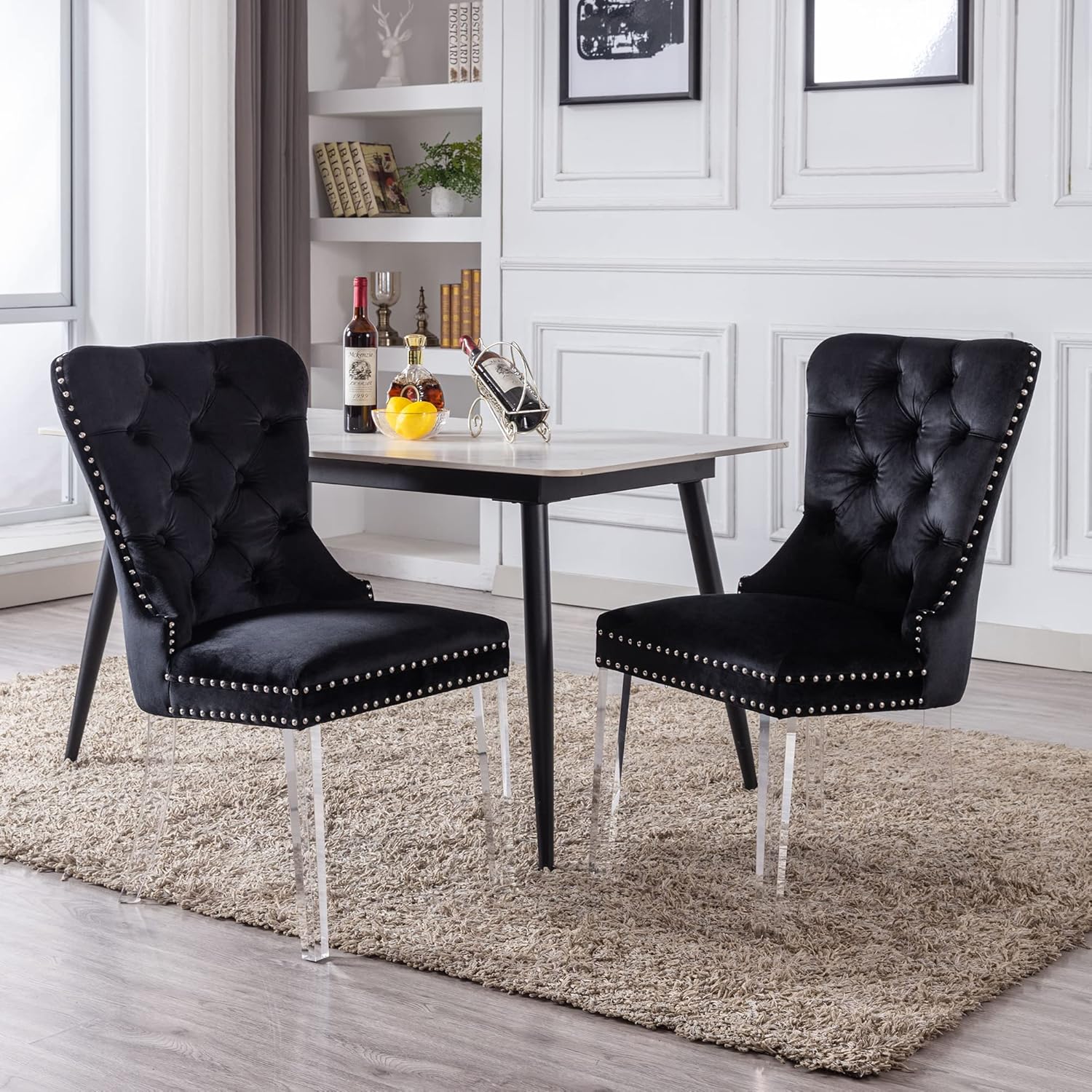 chairus Juego de 2 sillas de comedor modernas de terciopelo Parsons con respaldo copetudo, sillas de sala de estar con patas de acrílico