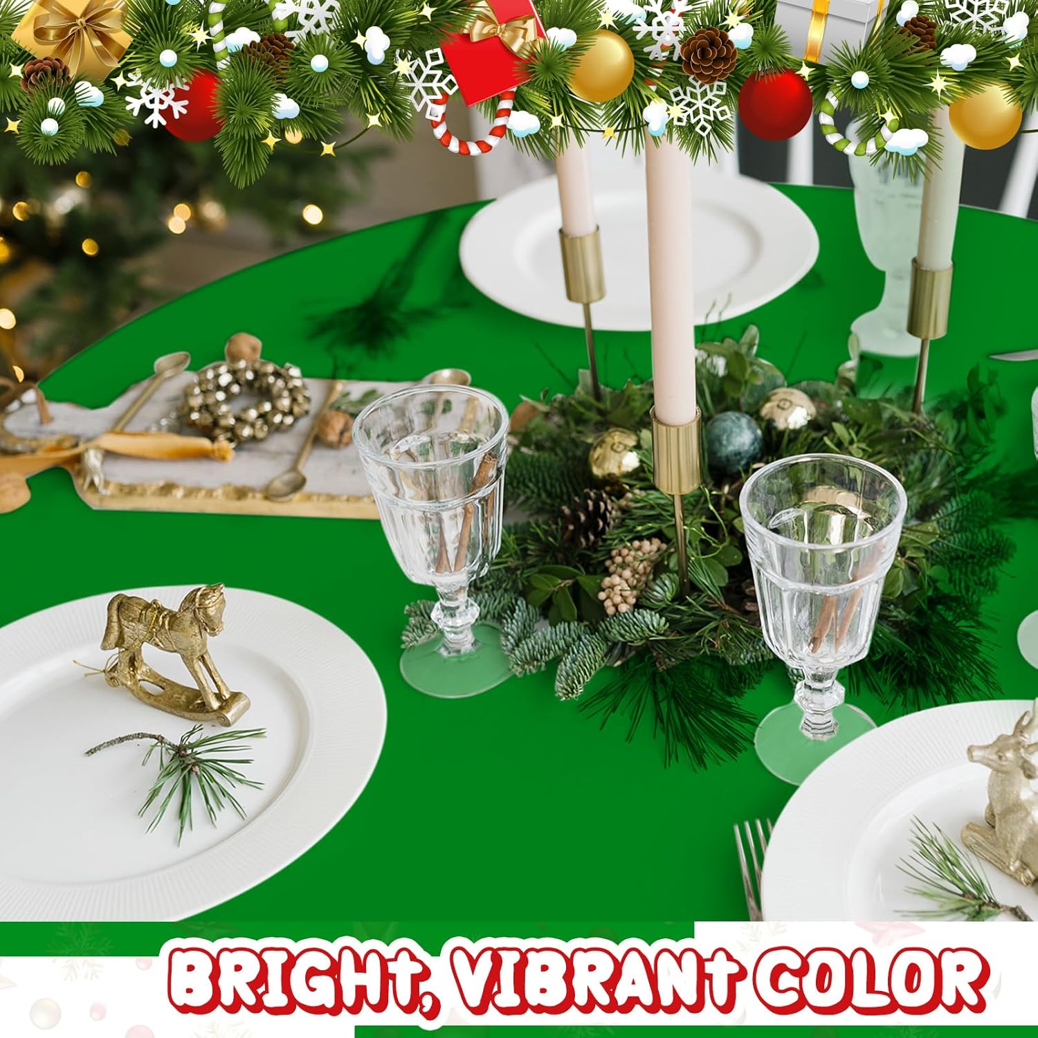 Amylove 24 manteles de plástico navideños de 84 pulgadas, redondos, desechables, de plástico, impermeables, decorativos, para fiestas, decoración de